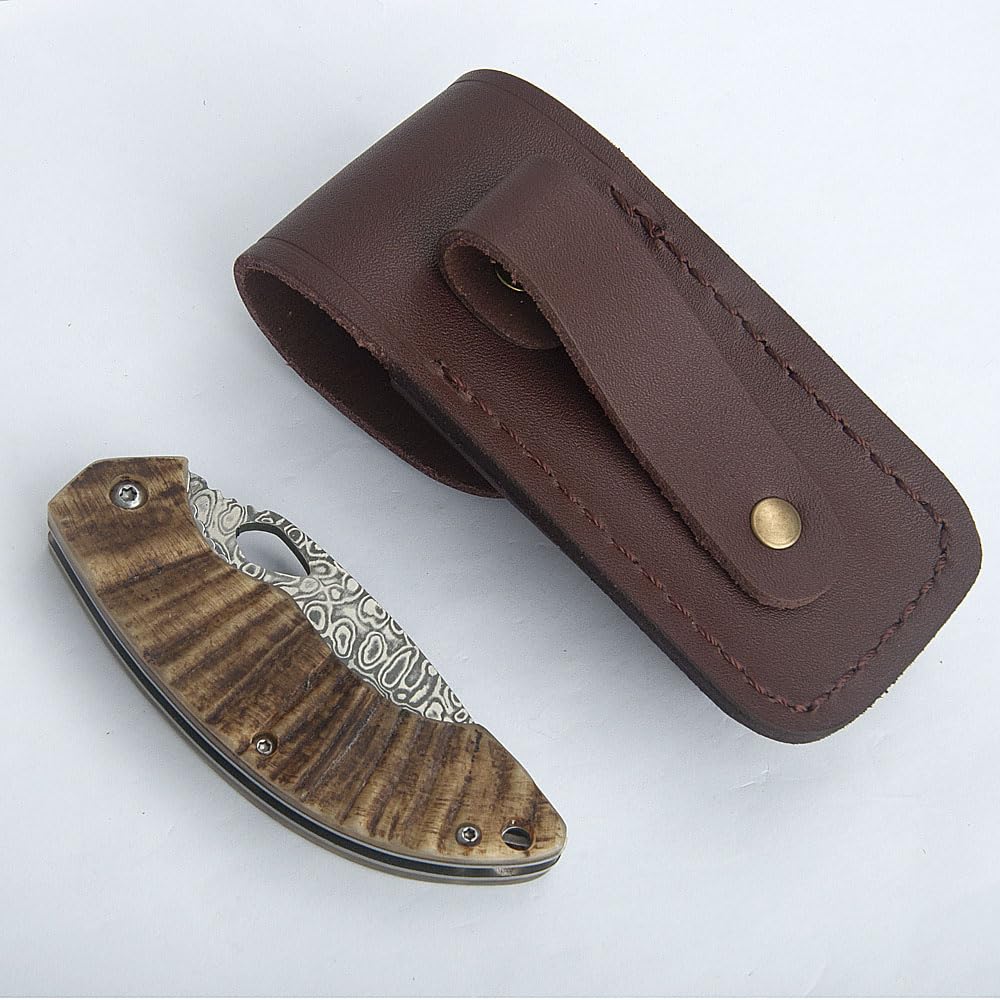Couteau Tungyi en acier damassé, lame tranchante 5,9 cm, petit couteau adapté à toutes occasions, anniversaires, mariages, cadeaux (3,6" Ram Horn Handle)