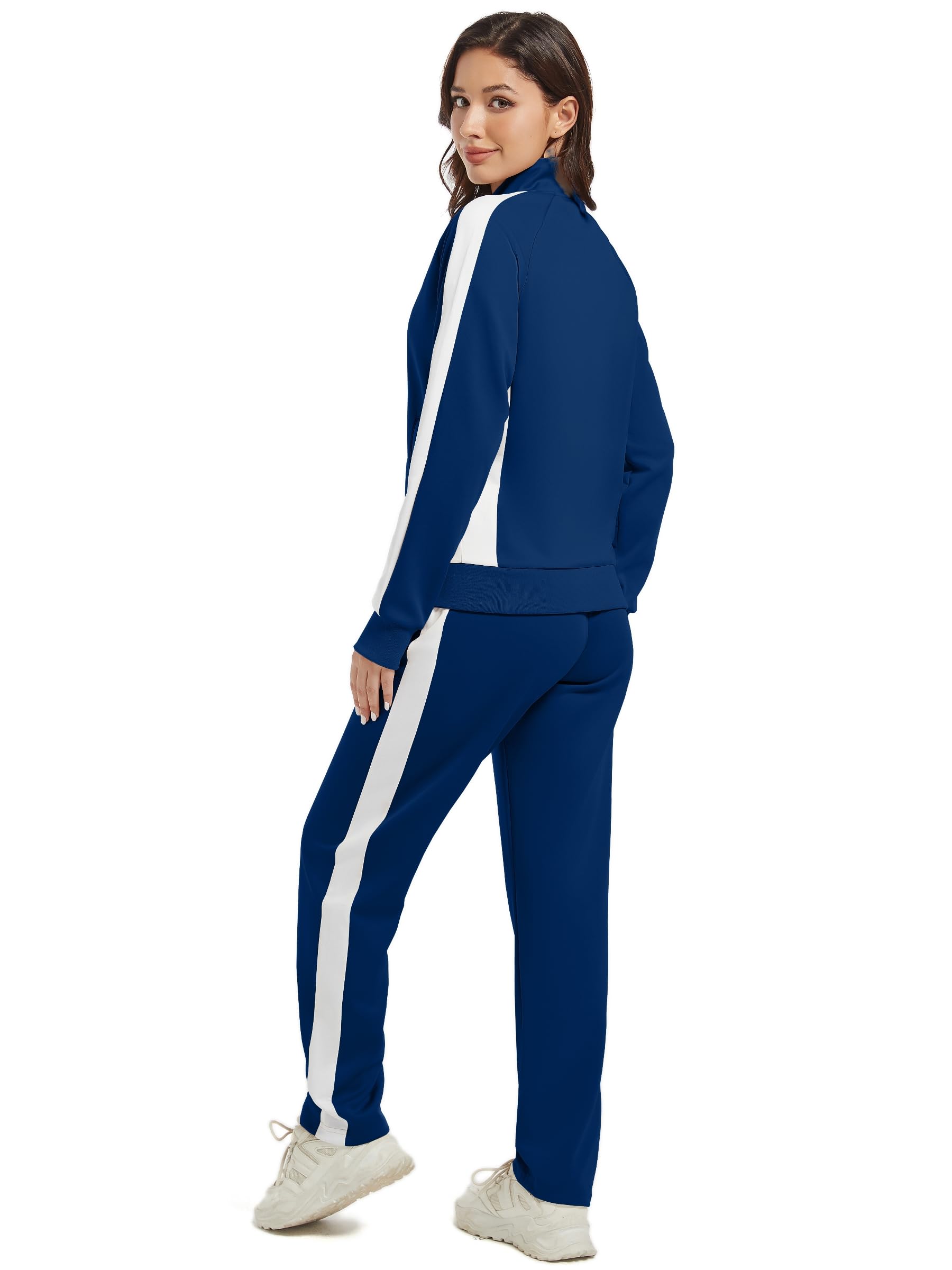 Conjunto deportivo de 2 piezas con cremallera completa para mujer, manga larga, casual, para correr, entrenamiento, gimnasio, con bolsillos