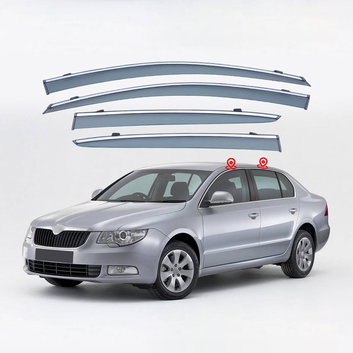 FengXH Window Deflectors for Skoda Superb 3T 2009-2015 - 4pc Smoke Tint, Waterproof, Noise Reducing.