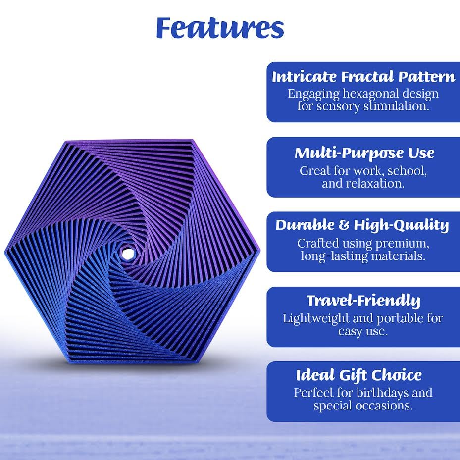 3D Printing Fractal Fidget Hexagon - Sensory Relaxation Toy for Focus - Compact Durable & Travel-Friendly - 2pc Random Colours - Image 4