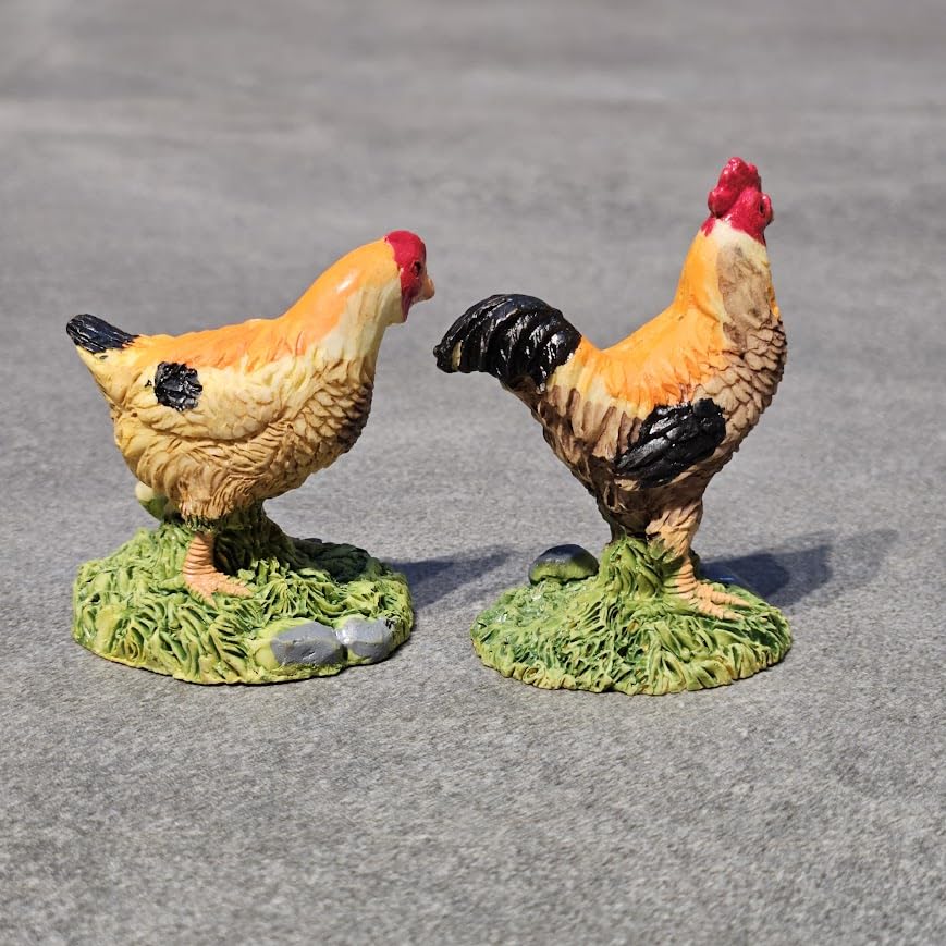 Image of Miniature Hen Set of 2 - Tiny Farmhouse Chickens for Miniature Garden Decor, Dollhouse Accessories & Cute Gifting, Handmade Mini Animal Figurines for Fairy Garden & Terrarium
