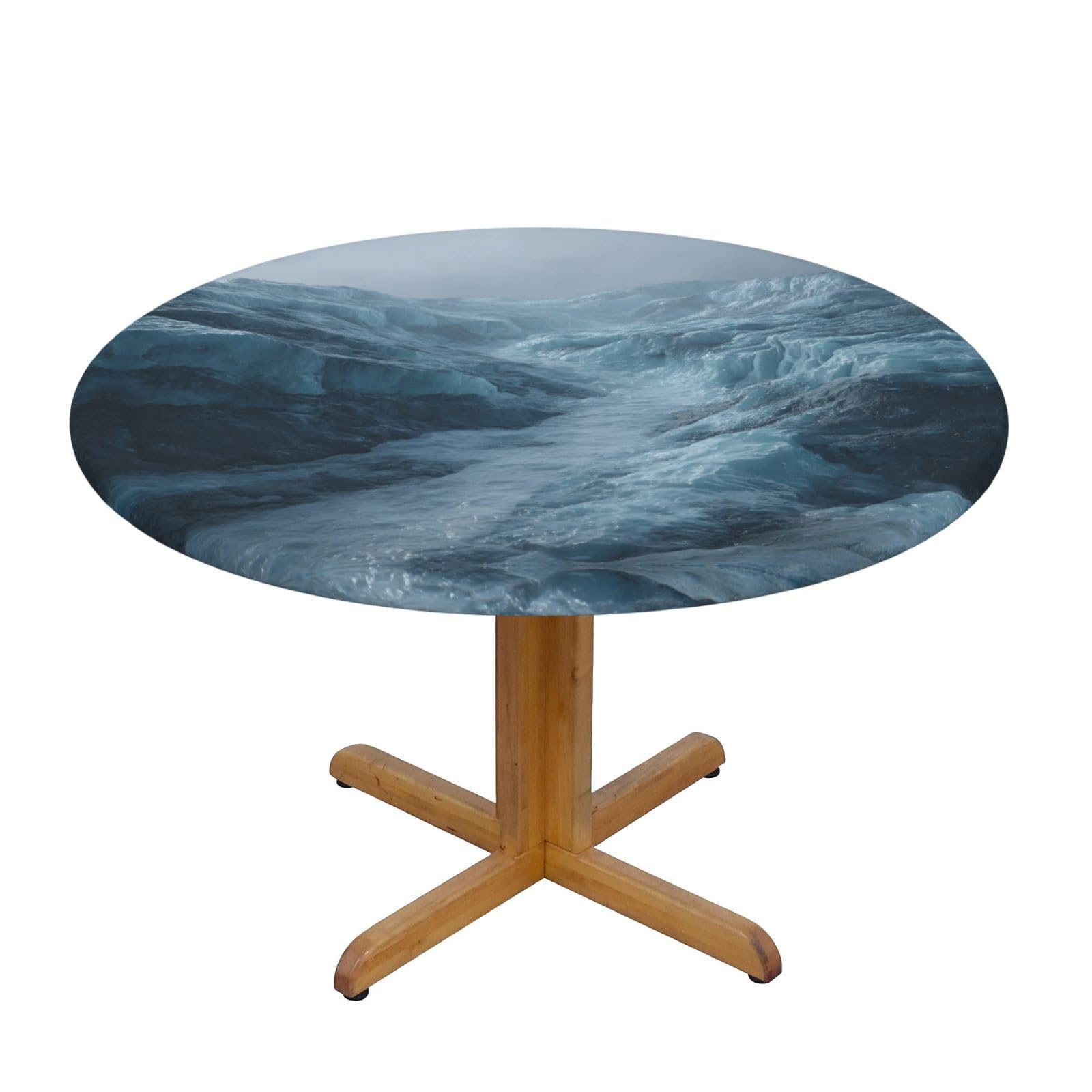 ESNAIUVCD glacier print Waterproof Round Tablecloth,Outdoor Table Cloth with Elastic Edged, Elastic Tablecloth Wipeable, Garden Table Cloth Suitable for sizes 90cm-140cm