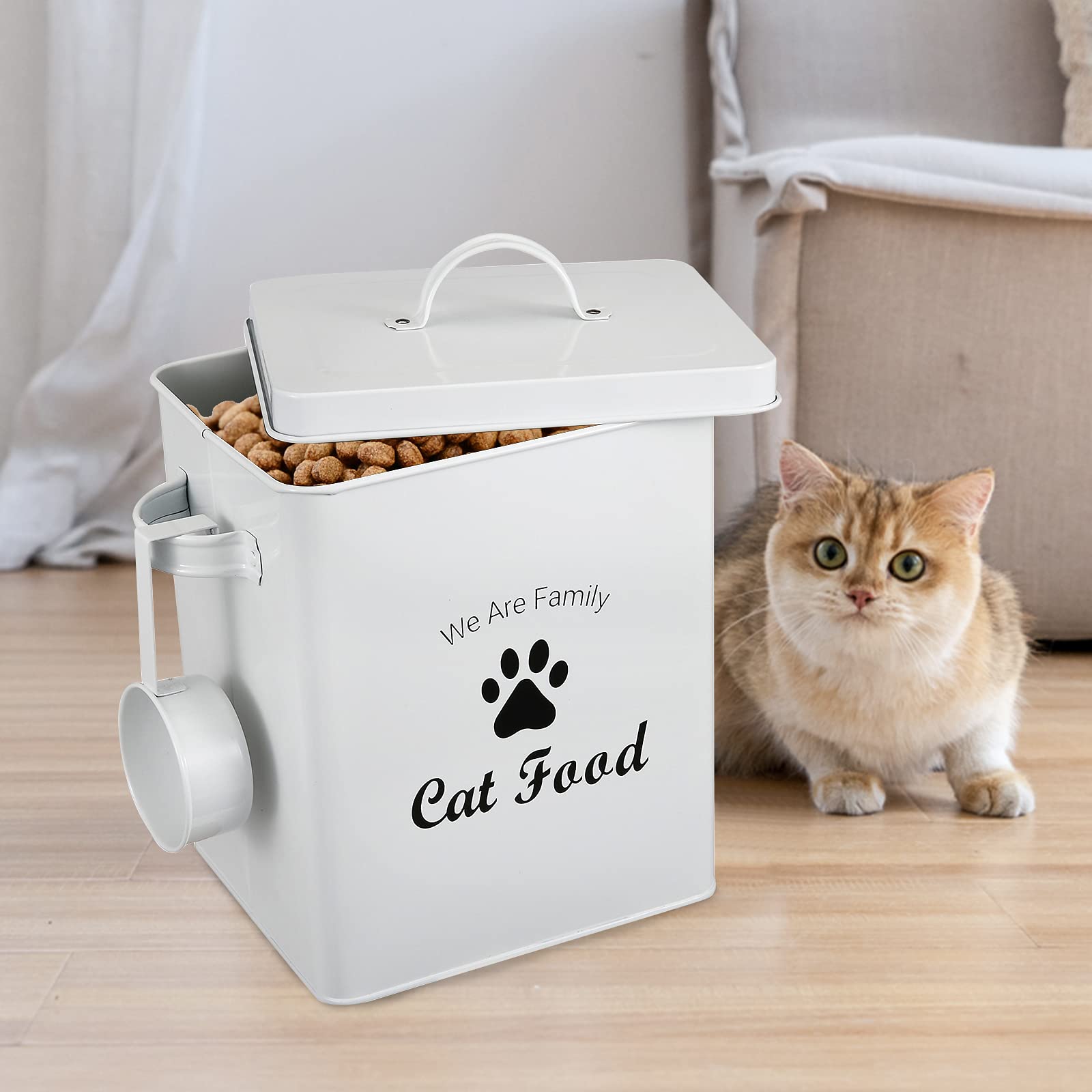 Pethiy Boîtes pour nourriture et friandises animaux-Conteneur Croquette Chat -2.3kg nourriture Boîtes de rangement，Conteneur avec poignée de Transport,Acier carbone revêtu