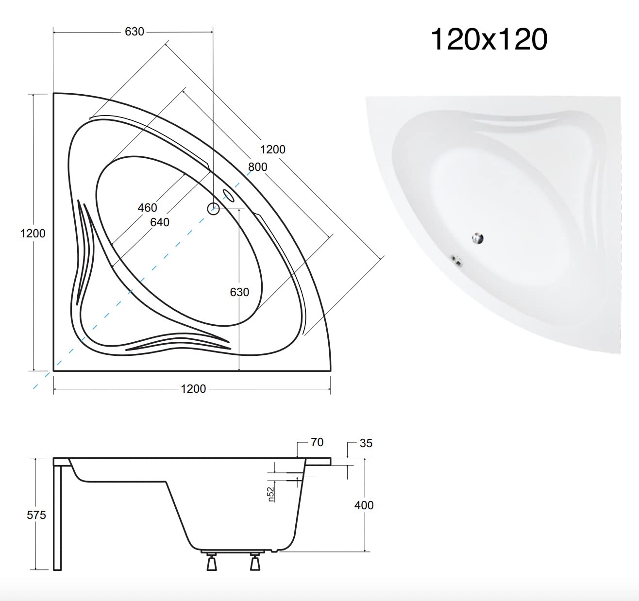 BADLAND Original Eckbadewanne Weiß Acryl Wanne Badewanne Mia 120x120 KOMPLET KOMPLETTSET SET Acrylschürze, Füßen und Premium Chrom Automatik Ablaufgarnitur Made in EU 4in1