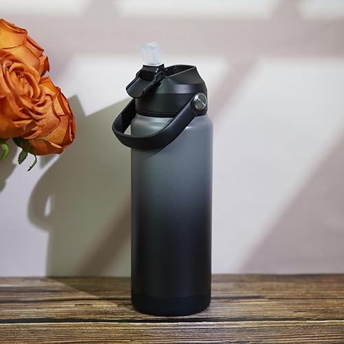 Miniatura 6 de BJPKPK Botella de agua con tapa con pajilla, botellas de agua aisladas al vacío de 24 onzas, termo de acero inoxidable de metal para deportes,