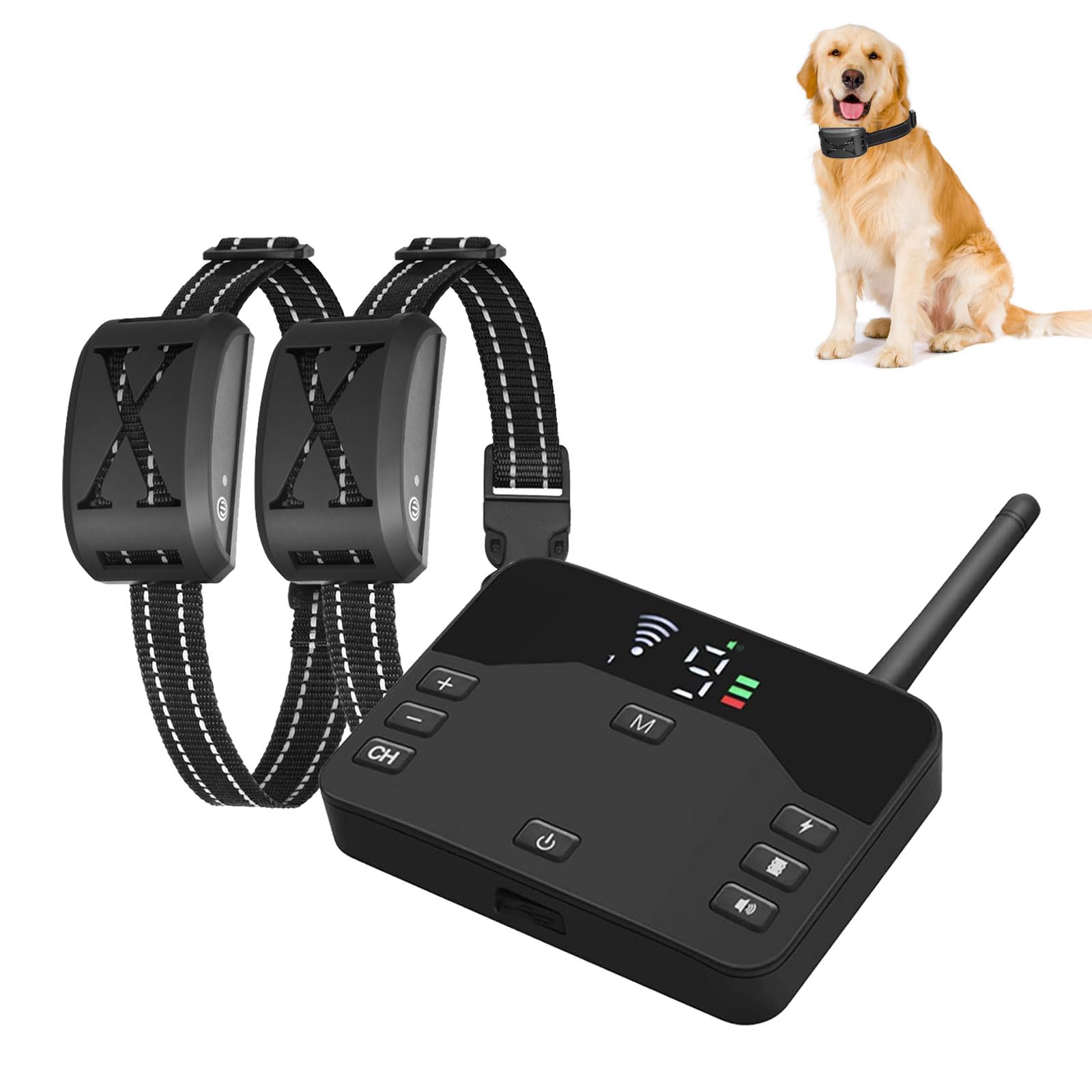OCASO Wireless Dog Fence System - Adjustable Boundary Electric Fence for Dogs?2-in-1 Remote Training Mode Waterproof Pet Containment & Training Collar for Small Medium Large Dogs(Black- 2 Collar)