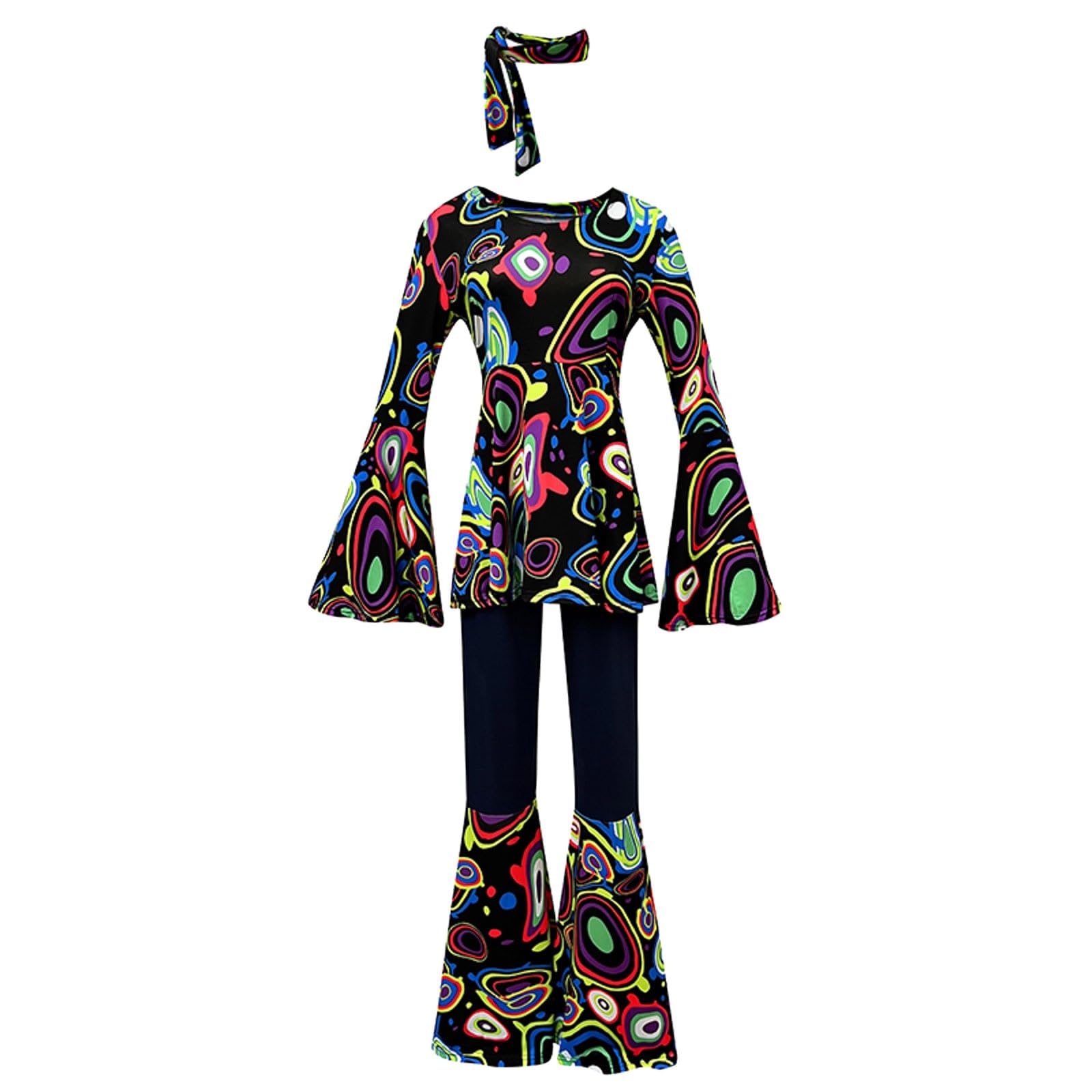 Celanisai 70s Outfit, Women's Abba Costume, Hippie Costume, Women's Hippie Clothing, Flared Trousers, Fashion Flower Power Clothing for Fancy Dress Costume, Disco Party, Halloween, Carnival, Disco — image 1