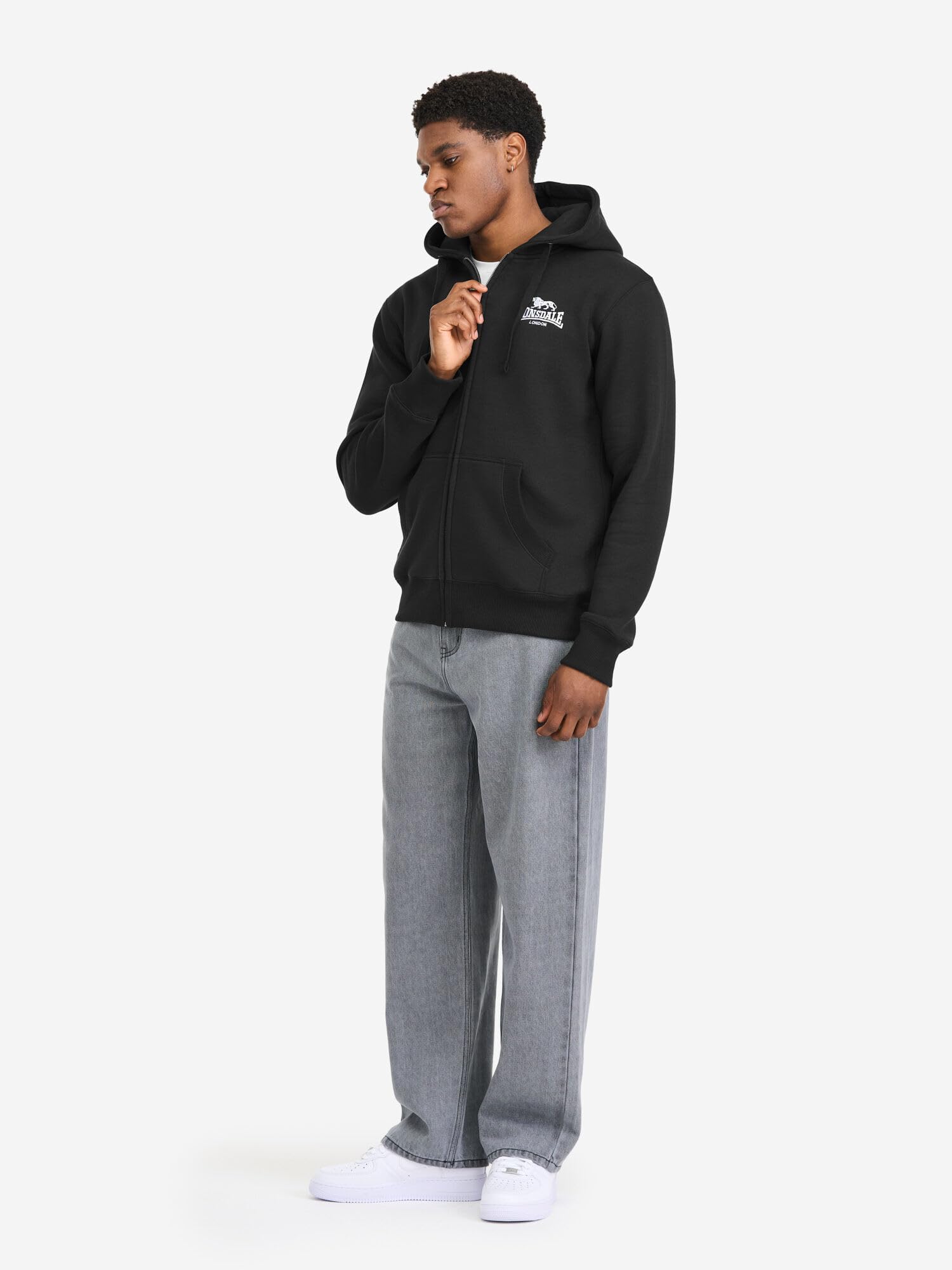 Lonsdale Męska bluza z kapturem z zamkiem błyskawicznym, normalny krój, RotherhITHE, czarno-biała, 3XL