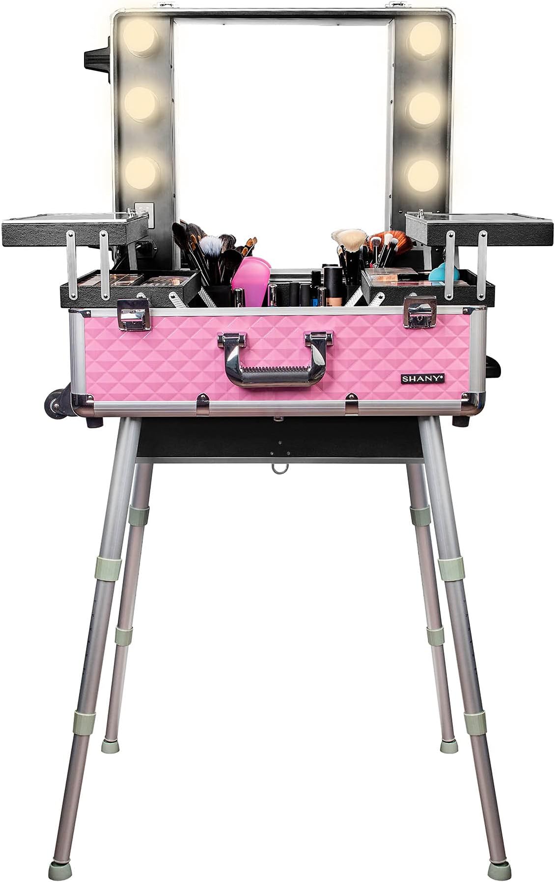 SHANY Studio ToGo Wheeled Trolley Makeup Case & Organizer with Light - Pink