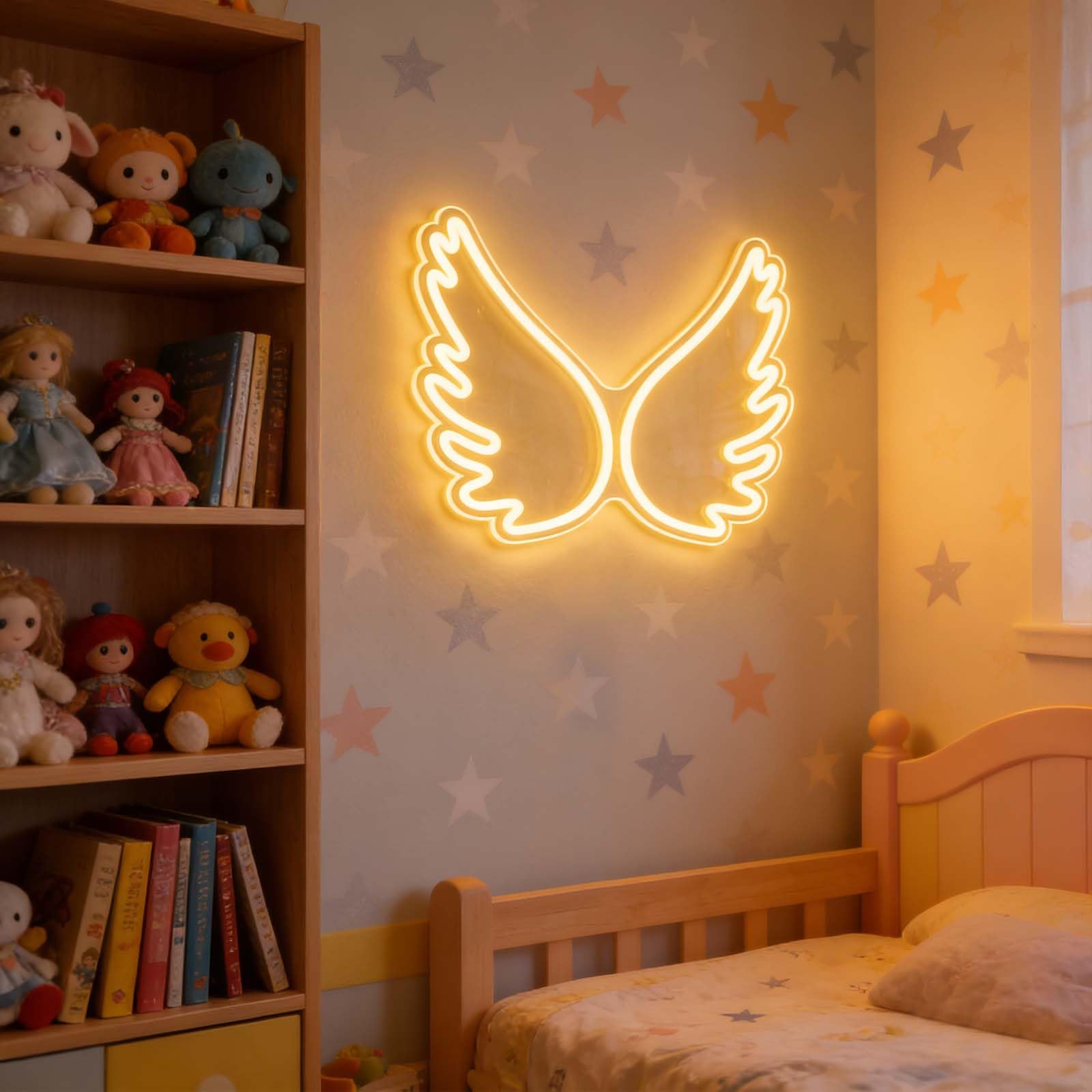 Angel Wings ciepły biały neonowy znak w kształcie skrzydła akrylowy dekoracyjny lampka nocna zasilana przez USB znak świetlny odpowiedni do baru sklepu, dekoracji okna, kawiarni, klubu, sypialni (5 V
