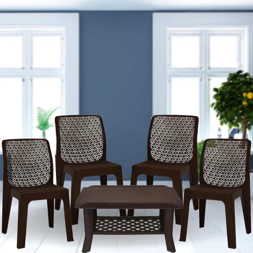 ITALICA Oxy Plastic Chair & Table Set for Home, Office/Glossy Finish