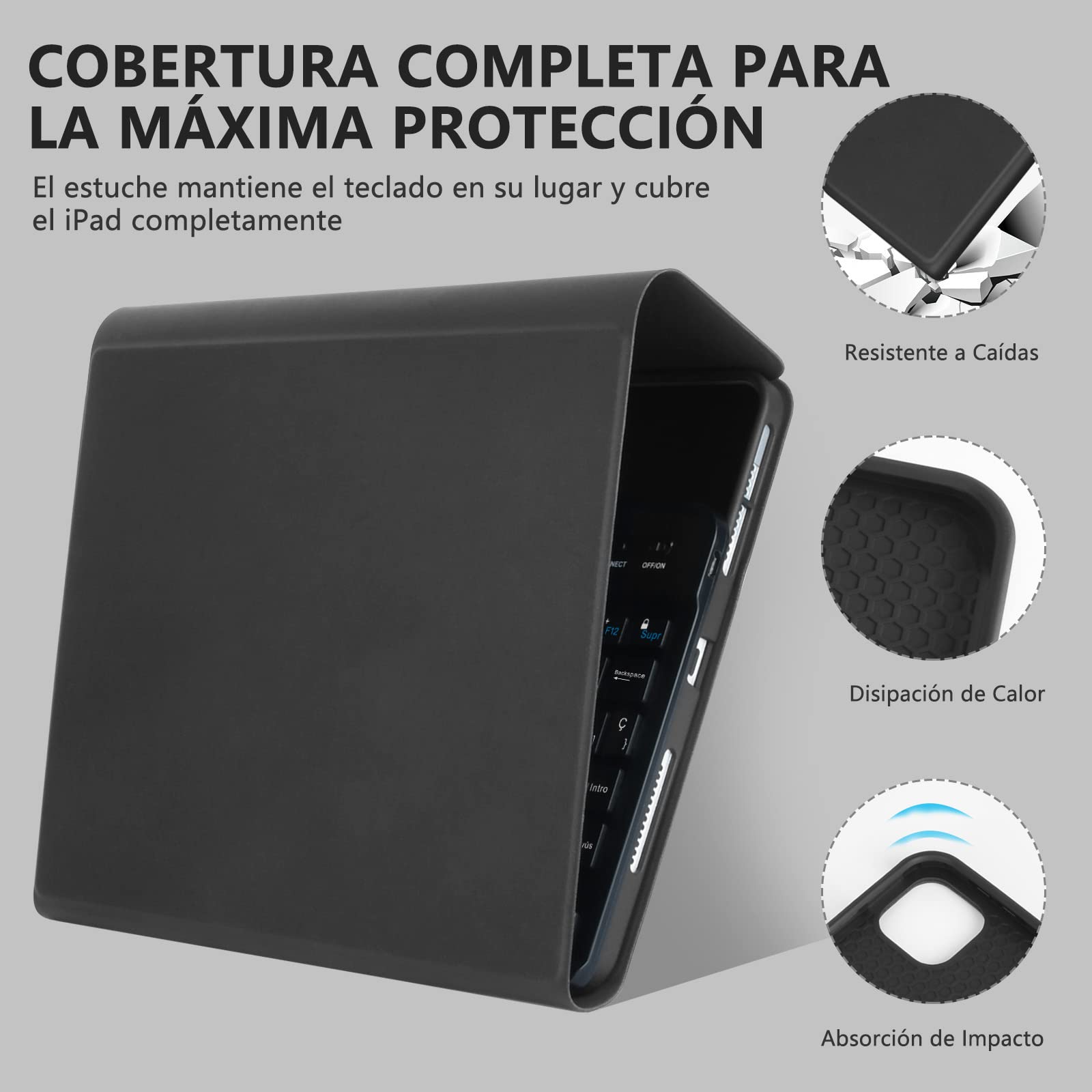 CC Store Teclado iPad Air 11(M2,2024/M3,2025), Funda Teclado para iPad Pro 11 4/3/2/1 Gen, iPad Air 5/4 Gen, Español Ñ, Keyboard Inalámbrico Bluetooth Desmontable y Fundas con Soporte de Lápiz