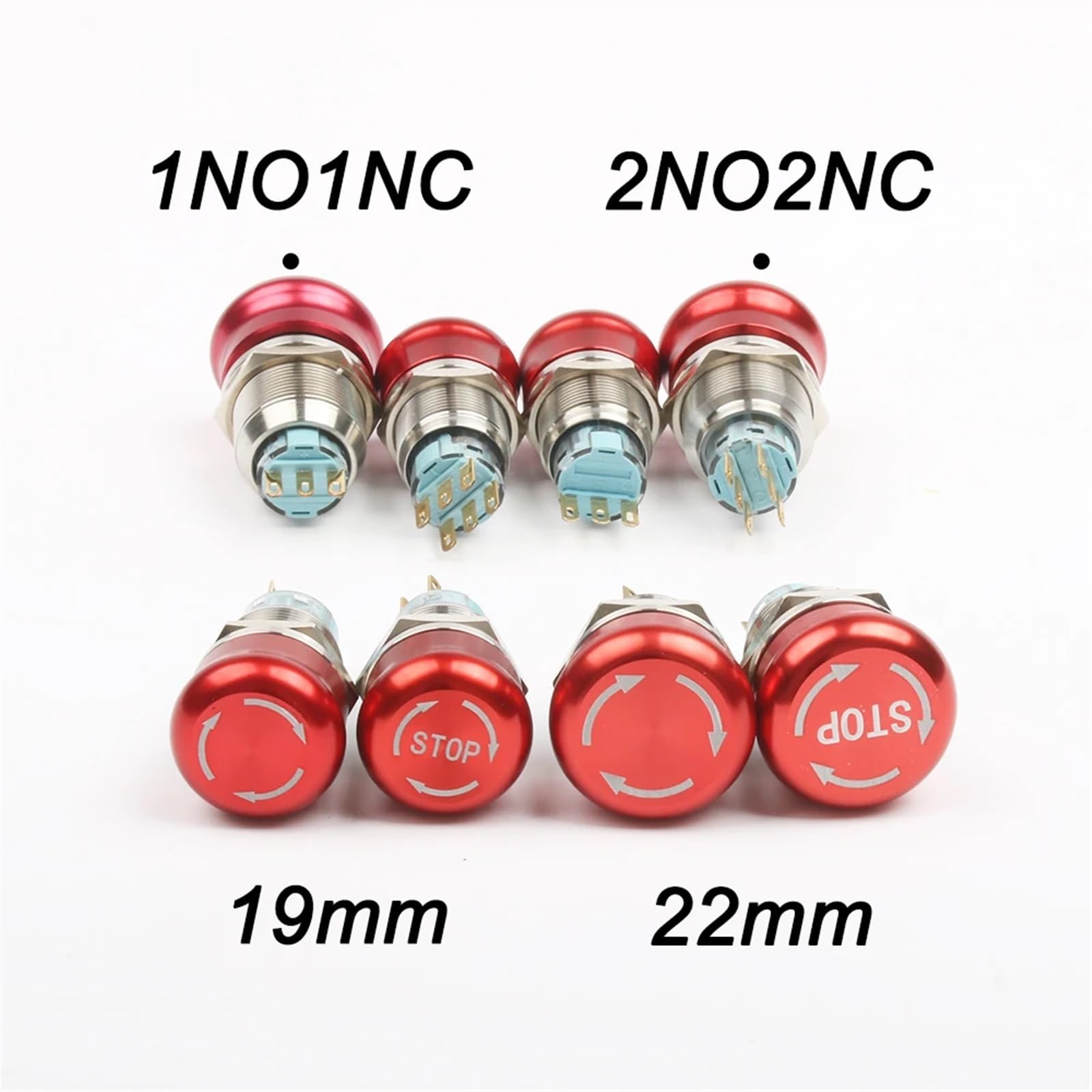 19mm 22mm 1NO1NC Metall Wasserdichte aluminium Push Button Schalter Notfall STOP Rast Druckknopf(No Stop symbol,2NO2NC(6 Pin),22mm)