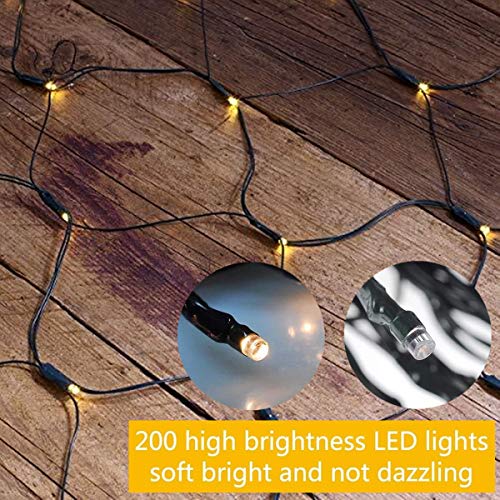 Solar Powered 200Led Net Light Mesh Fairy Light String Outdoor Waterproof,8 Light Modes,Auto On/Off,9.8ftx6.6ft Outside Garden Twinkle Light,Backyard Patio Balcony Wall Roof Curtain Decor-Warm White