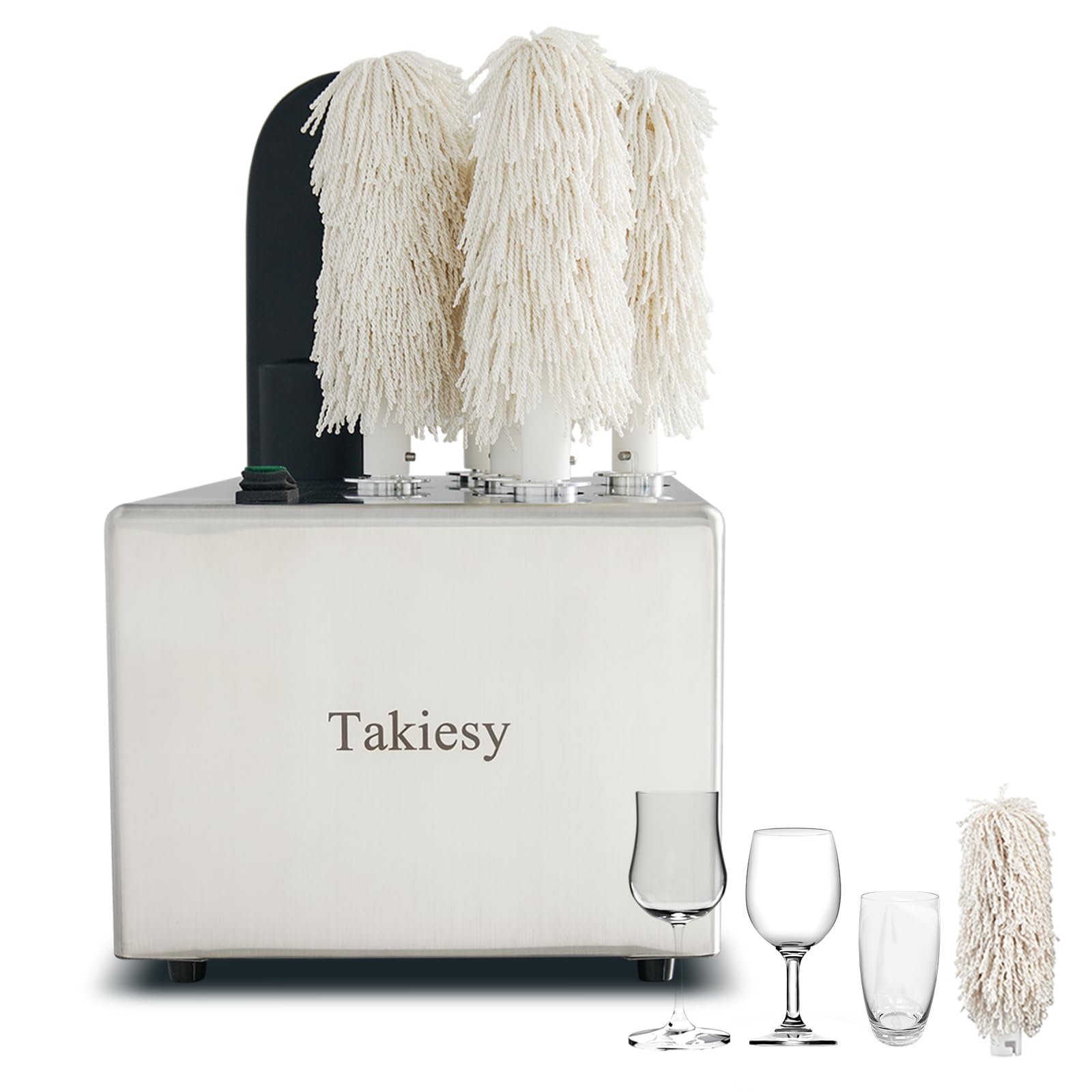 Photo 1 of Takiesy Commercial Glass Polisher Machine with 6 Microfiber Brushes, 330 Cups/Hour, 136? Warm Air Drying & LFGB Certified Heads, Stainless Steel Build for Wine Beer Glasses in Bar Restaurant Hotel