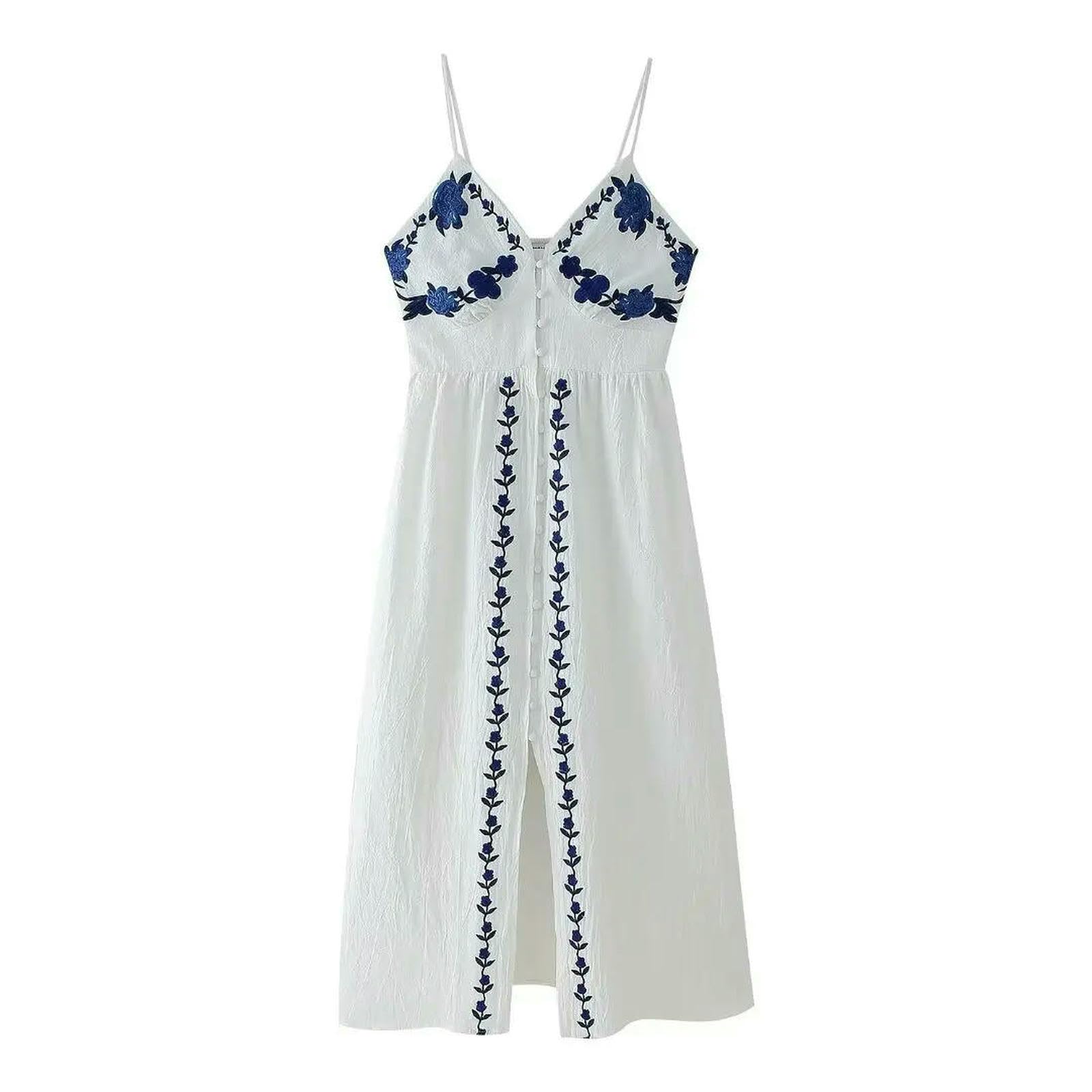 Vestito Donna Domande in Spiaggia in Spiaggia Senza Maniche Spaghetti Cinghia Abiti Sexy Casual Abiti-Bianco-XS