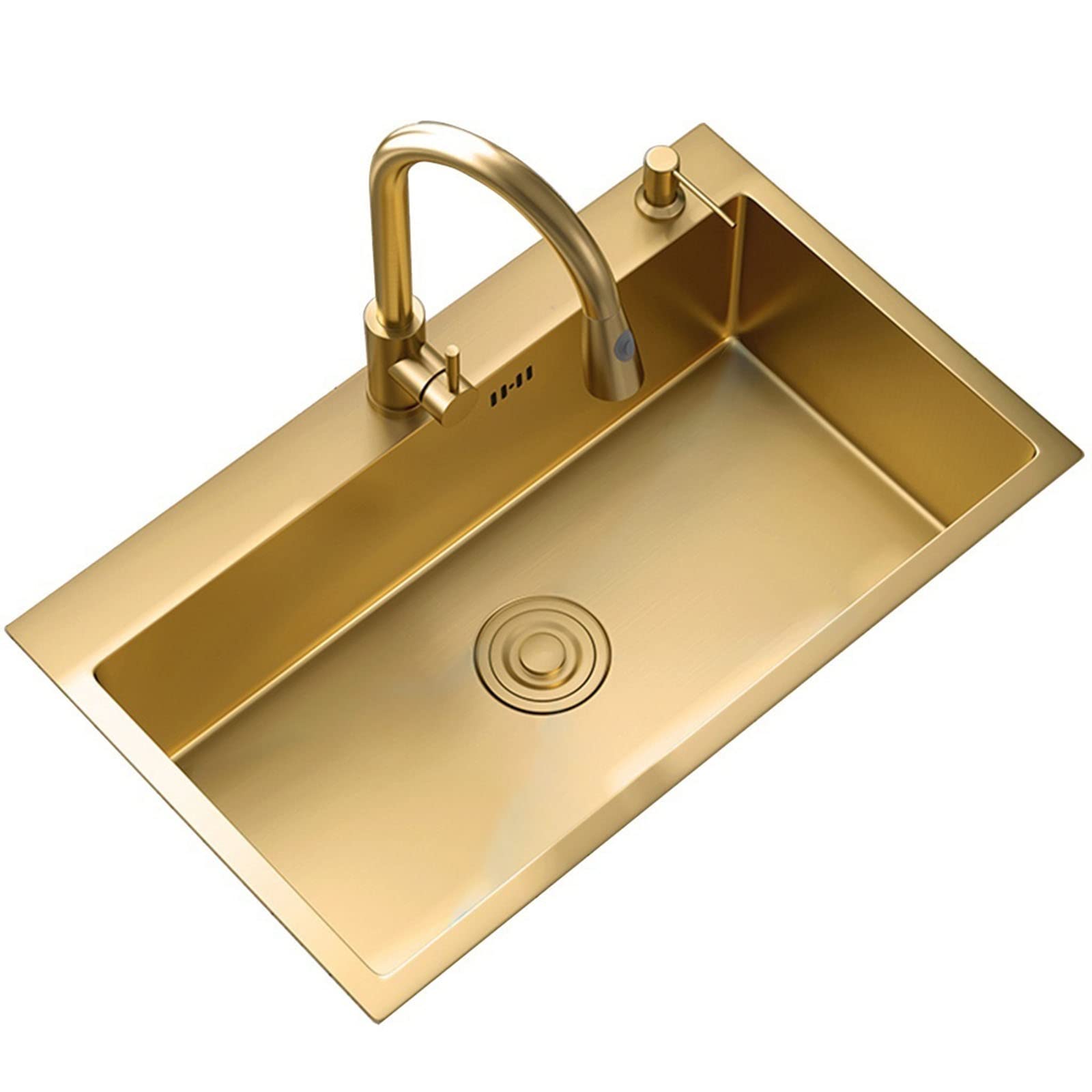 WIQUYBML Kitchen Sink 3.0MM Thickness Mid Island Bar Stainless Steel Single Countertop With Drain Assembly (Color : Gold, Size 65 * 45 21cm)