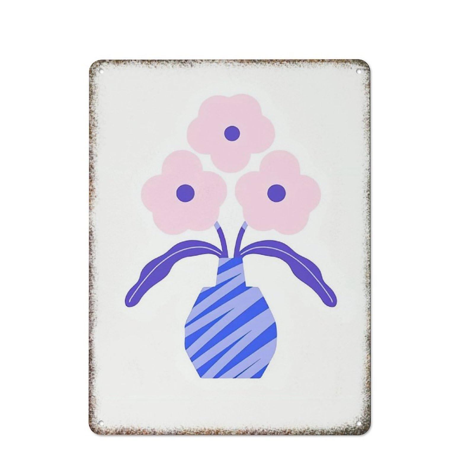 Colorful Hand Drawn Flower Girly Dorm Retro Embossed Wall Decor Sign 8x12 inch