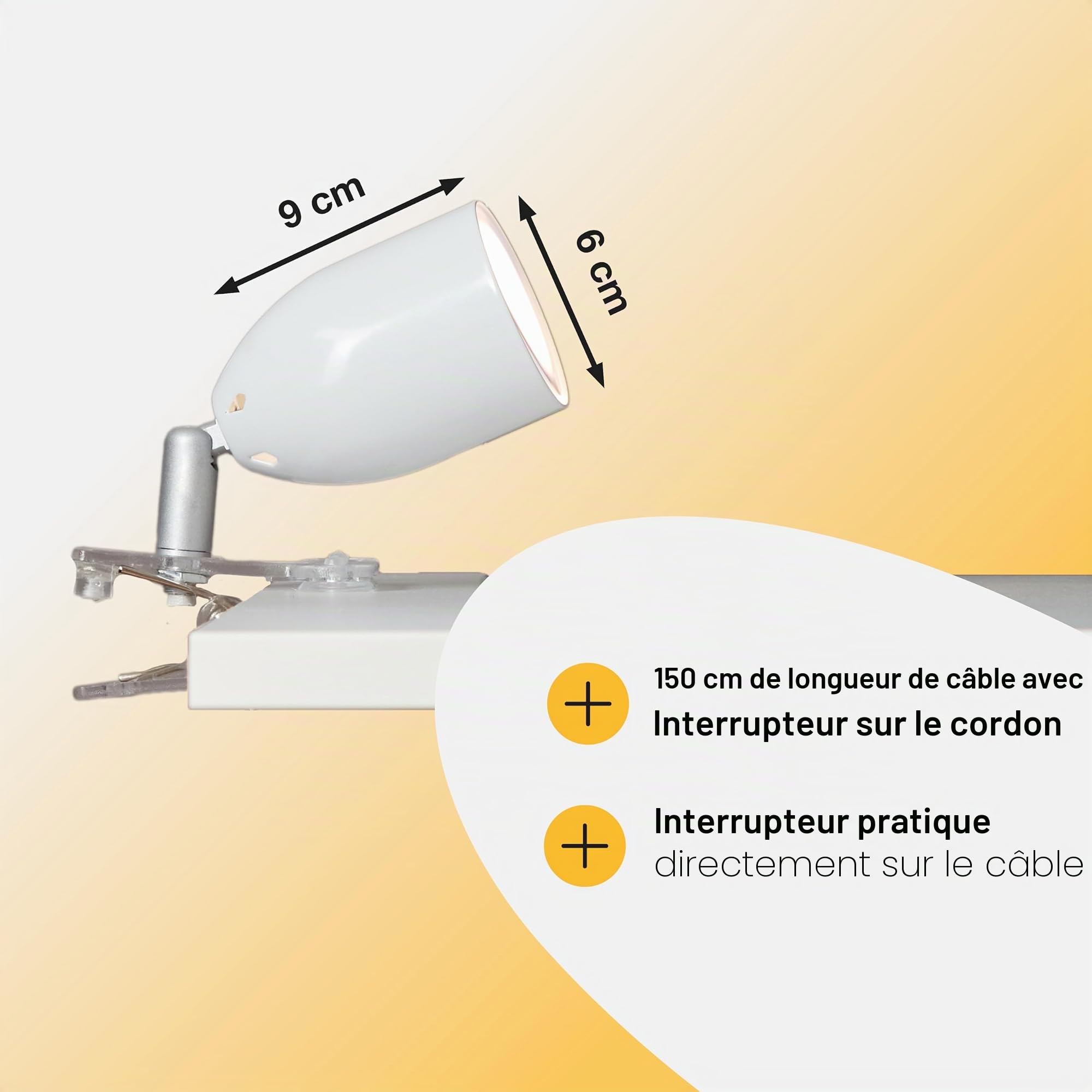 Brilliant Lampe Leo LED lampe à pince blanche | 1x LED-PAR51, GU10, ampoule LED à réflecteur 3W incluse, (300lm, 2700K) | Avec interrupteur intermédiaire à cordon [classe énergétique F]