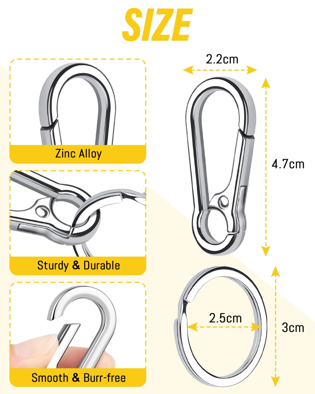 Caianwin 3 Pièces Mousqueton Porte Clé Porte Clef Mousquetons