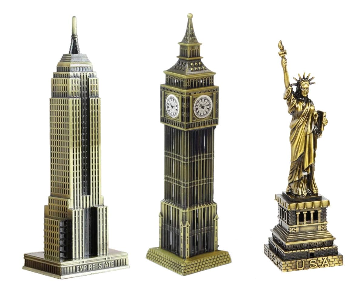 Lilone Metal Combo Showpieces for Home Decor of Famous Landmark Miniature (3 PCs Set) | Approx Size 8 CM to 18 CM (M5)