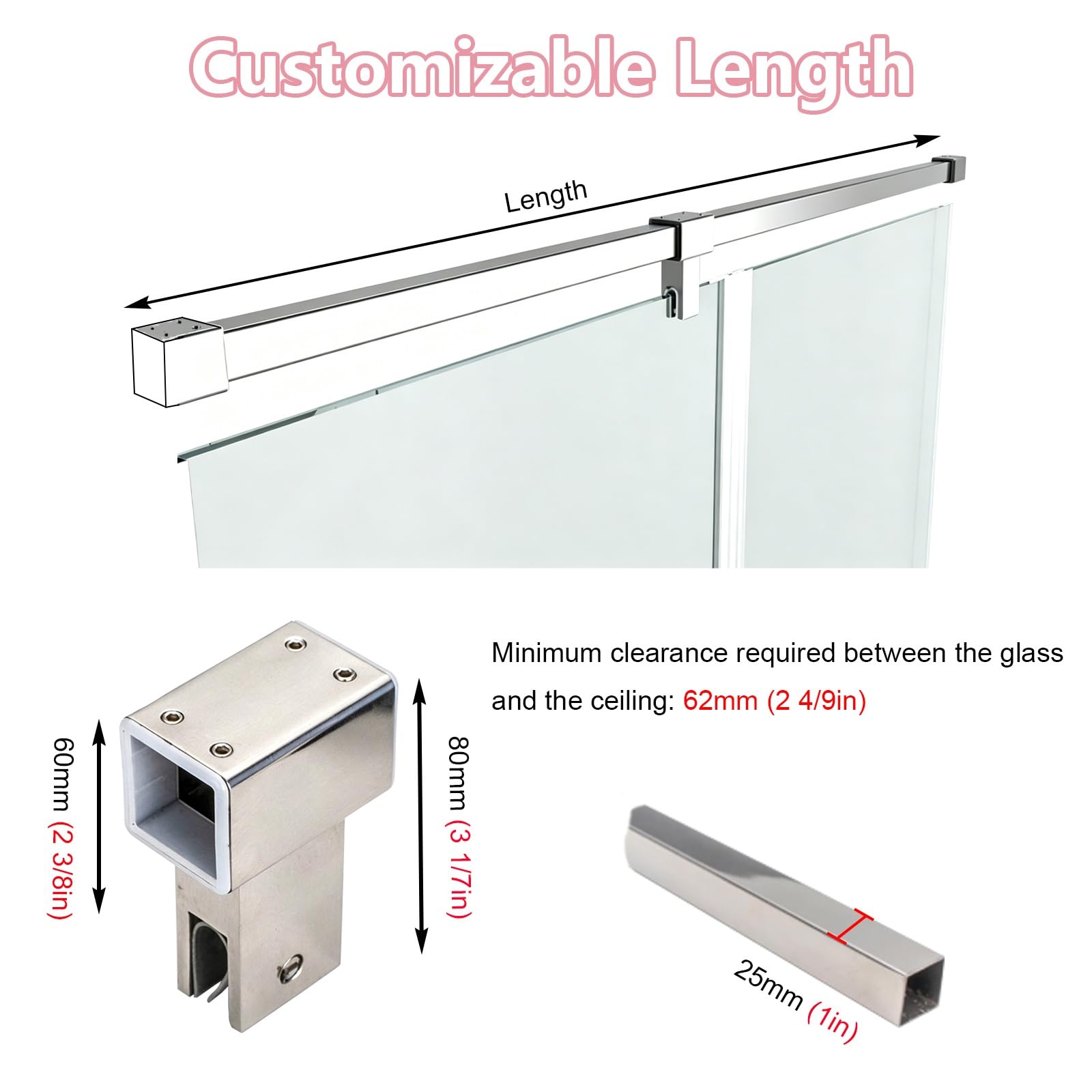 Stabilisierungsstange Dusche Stabilisierungsstange Wand Für Duschglas | Rostfreie Stützstrebe Für Rahmenlose Duschtüren, Mit Gummipolstern Für Sichere Montage(Black,120cm/46.8")