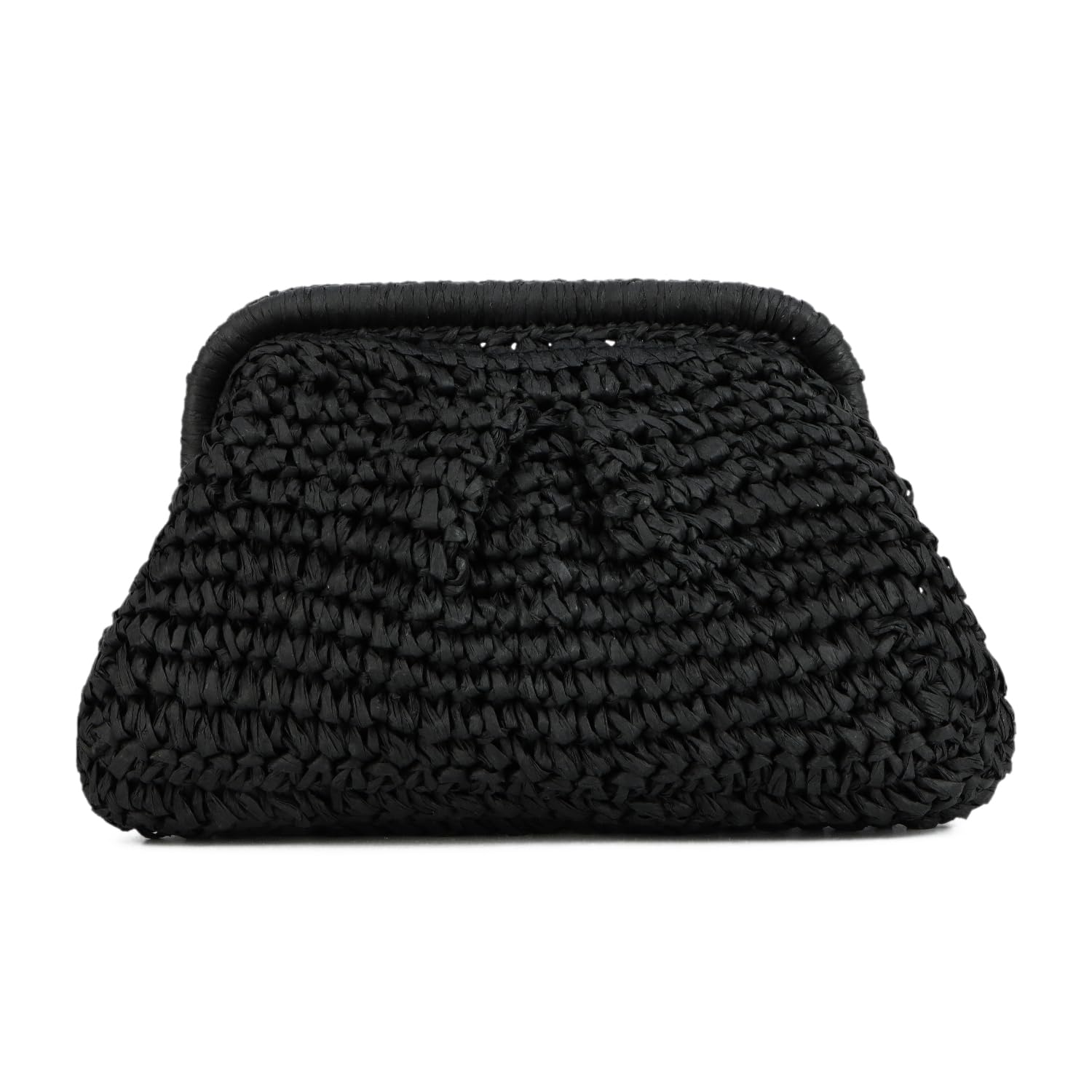 EVEOUT Clutch de Paja Mujer Bolso Nube de Boda Fiesta Paja con Cadena Bolsos bandolera Paja Tejido para Vacaciones Playa