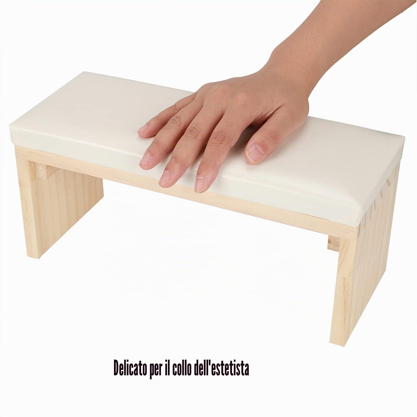Poggiapolsi per Unghie con Supporto in Legno, Cuscino per Manicure in Pelle PU Morbida, Resistente, Bianco
