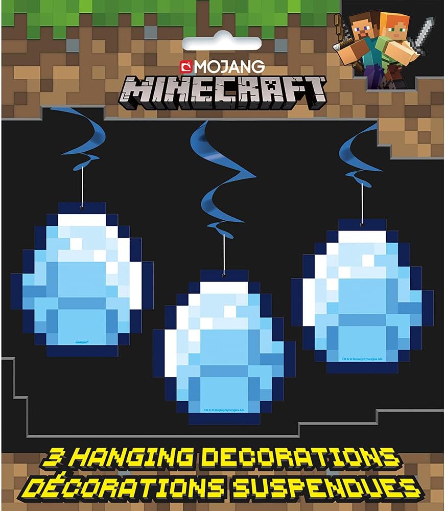 Multicolor Minecraft Hanging Swirl Decorations (26") 3 Count - Exciting & Vibrant Party Decor, Perfect for Themed Birthday Parties & Gaming Events