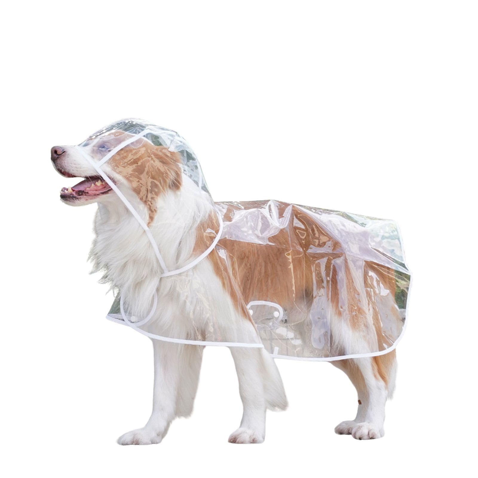 Fully Transparent Dog Cloak Raincoat,Ultra Light Hooded Dog Poncho Jacket,Pet Waterproof Cape Rainwear for Samll Medium Large Dogs_XS(White)