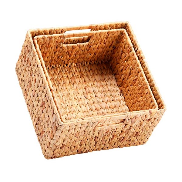 Hoonex water hyacinth storage baskets for organizing decorative wicker baskets with carrying handles set of 2 natural  urban country home decor