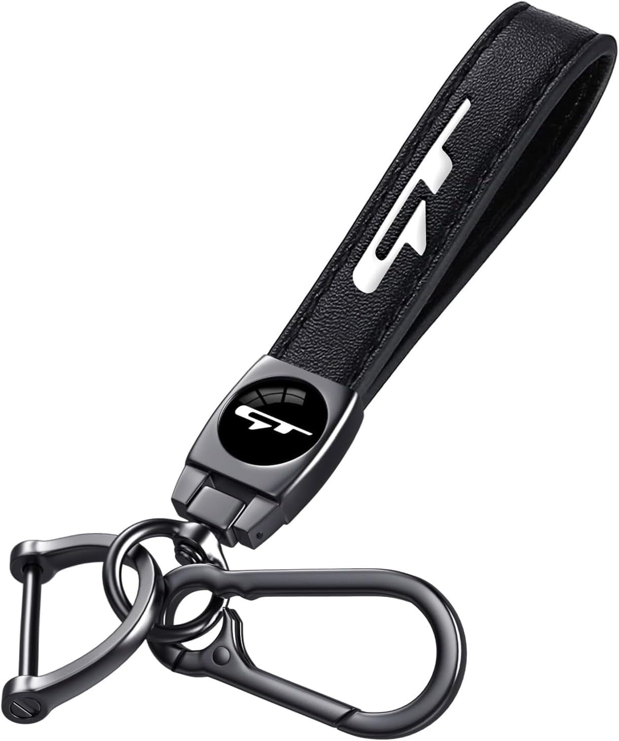 GYFGRTQ Leather Keychain for Compact Saloon Cars 2021 2024 Black Metal Oval Ring Car Accessory Gifts, White GT, 2.6 Inch-Leather