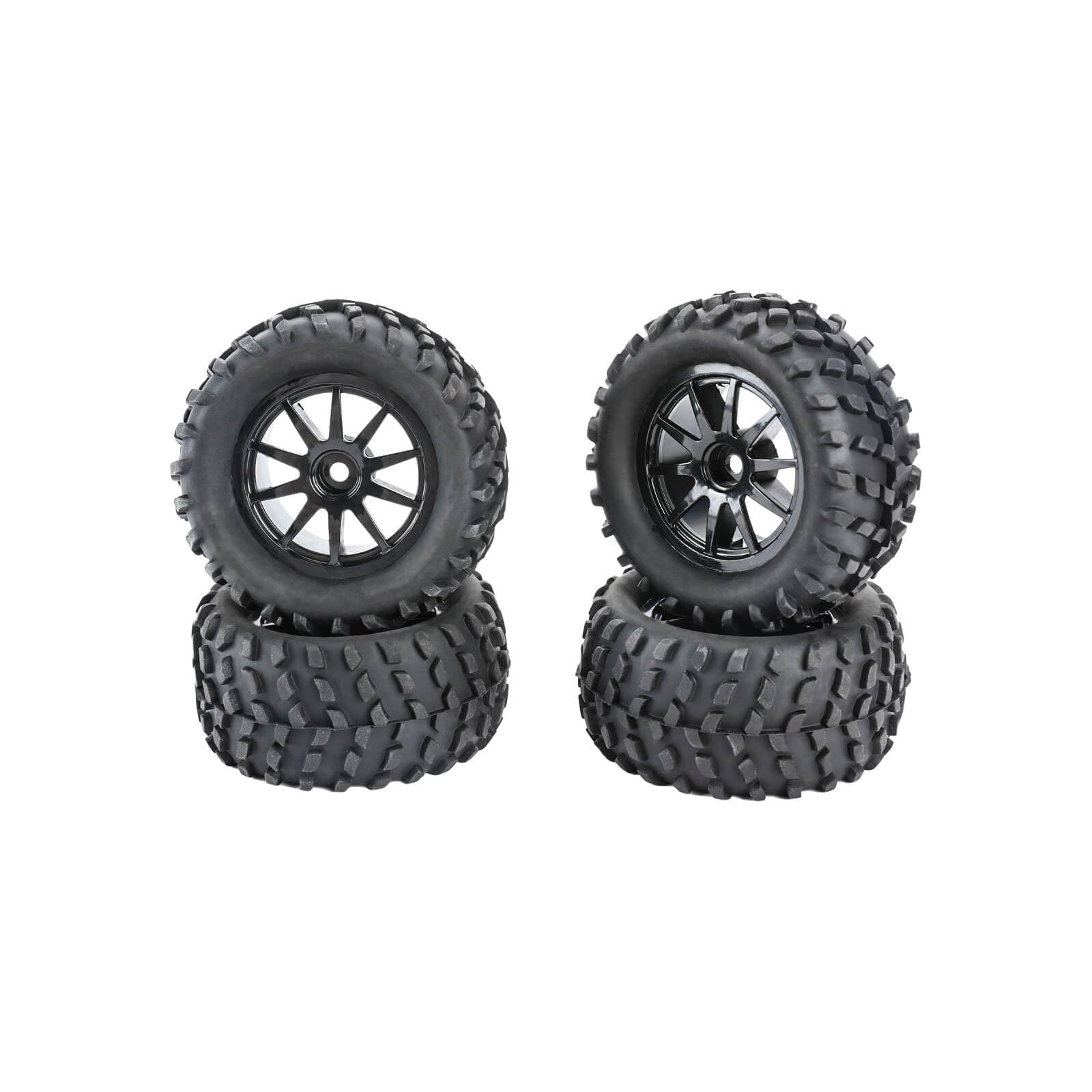 RCAWD 30% Upgrades 12mm Hex Adapter Wheel Tire Set Pre-Glued for 1/16 1/18 Monster Truck Rubber Nylon with Foam Inserts Parts for Hosim 2845 LG-007BL