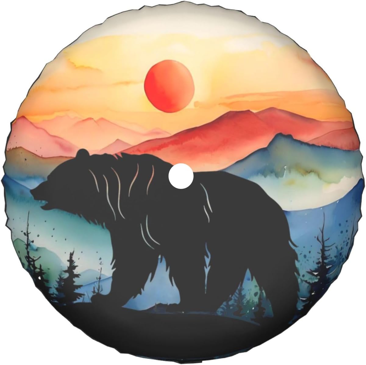 Bear and Mountain Spare Tire Wheel Cover with Backup Camera Hole Leather Wheel Cover Compatible with Wrangler JL Rv SUV Travel Trailer