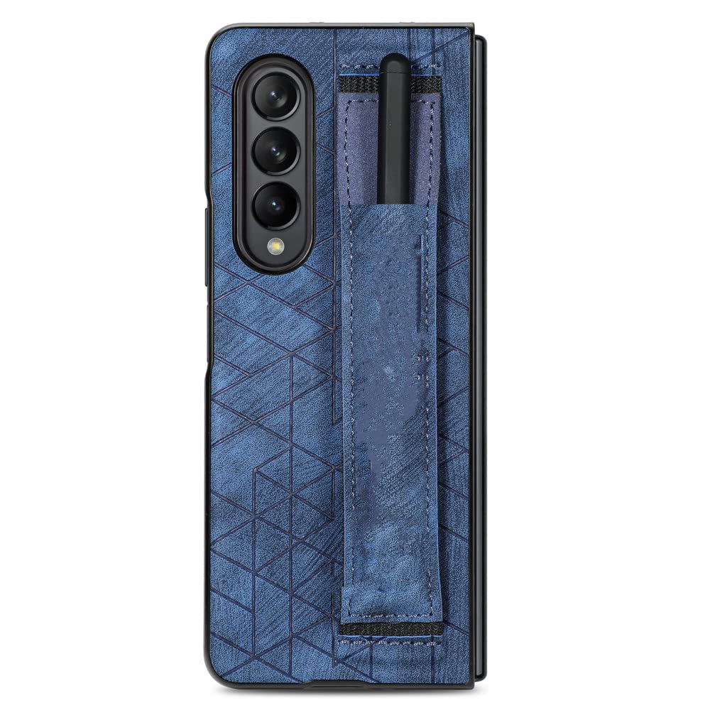 Coque en cuir Galaxy Z Fold 4 anti-chute avec bracelet bleu intégré - 6