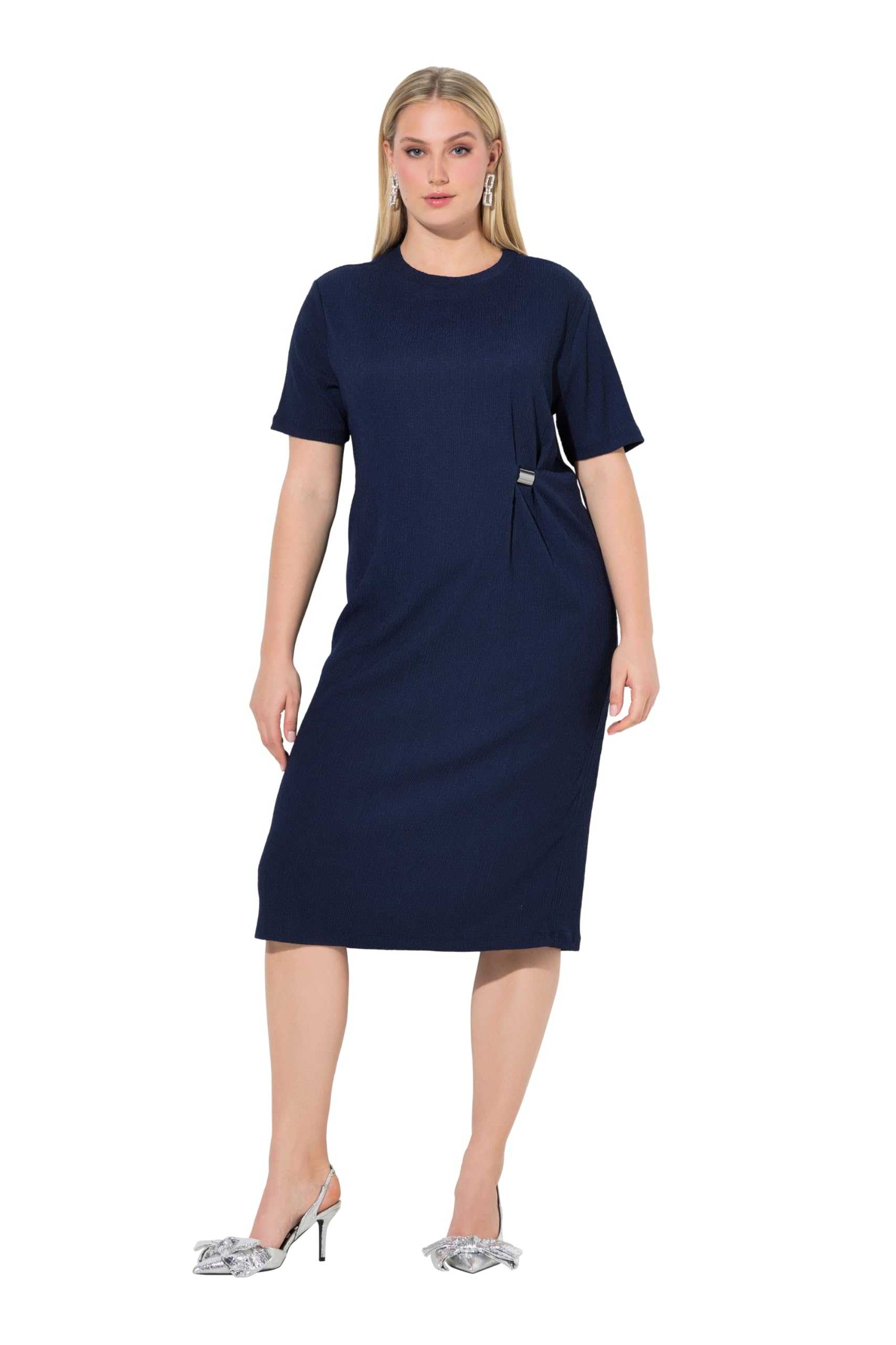 Ulla Popken Damen große Größen Übergrößen Plus Size Midikleid, Struktur, Rundhals, Oversized, Halbarm 848165