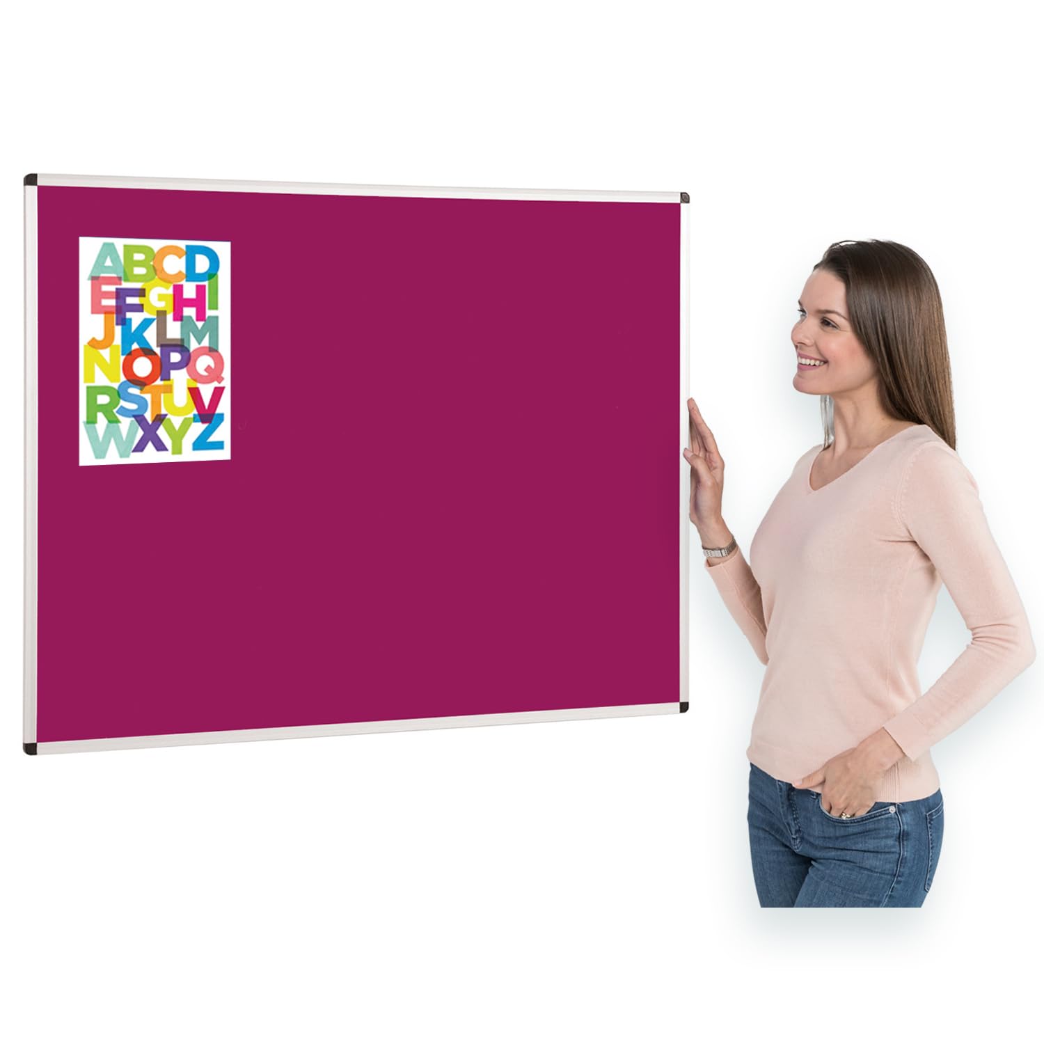 Aluminium Framed Notice Board | Brightly Coloured Loop Nylon Display Bulletin Board | Magenta |120 x 90 cm - Ideal for Office, School