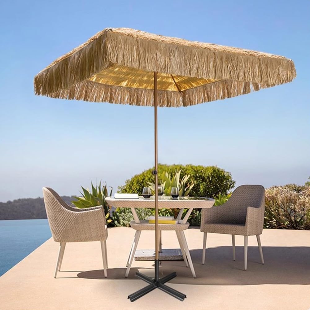 Square Thatched Tiki Patio Umbrella, Foldable Hawaiian Beach Parasol UV Protection for Garden, Deck, Backyard, Pool(180cm/6ft) : Patio, Lawn & Garden