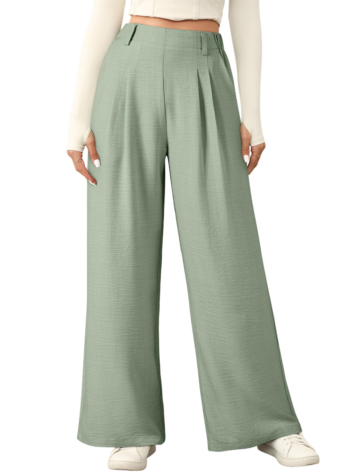 EVALESS Womens Wide Leg Pants High Waisted Business Work Casual Trousers 2026 Summer Comfy Palazzo Pants with Pockets