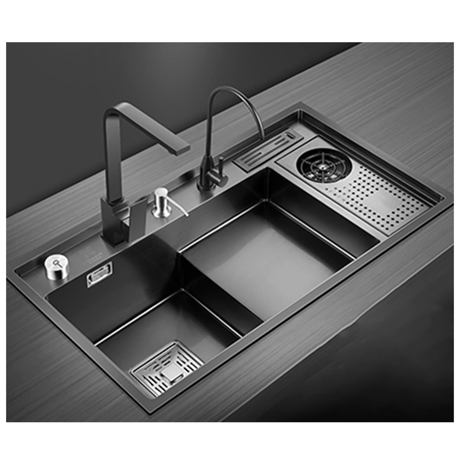 CSXSXAUO Stainless Steel Kitchen Sink with Multifunctional Step Bar, Ideal for Prep Work in RV or Home Kitchen, Compatible Top Mount Undermount Installation