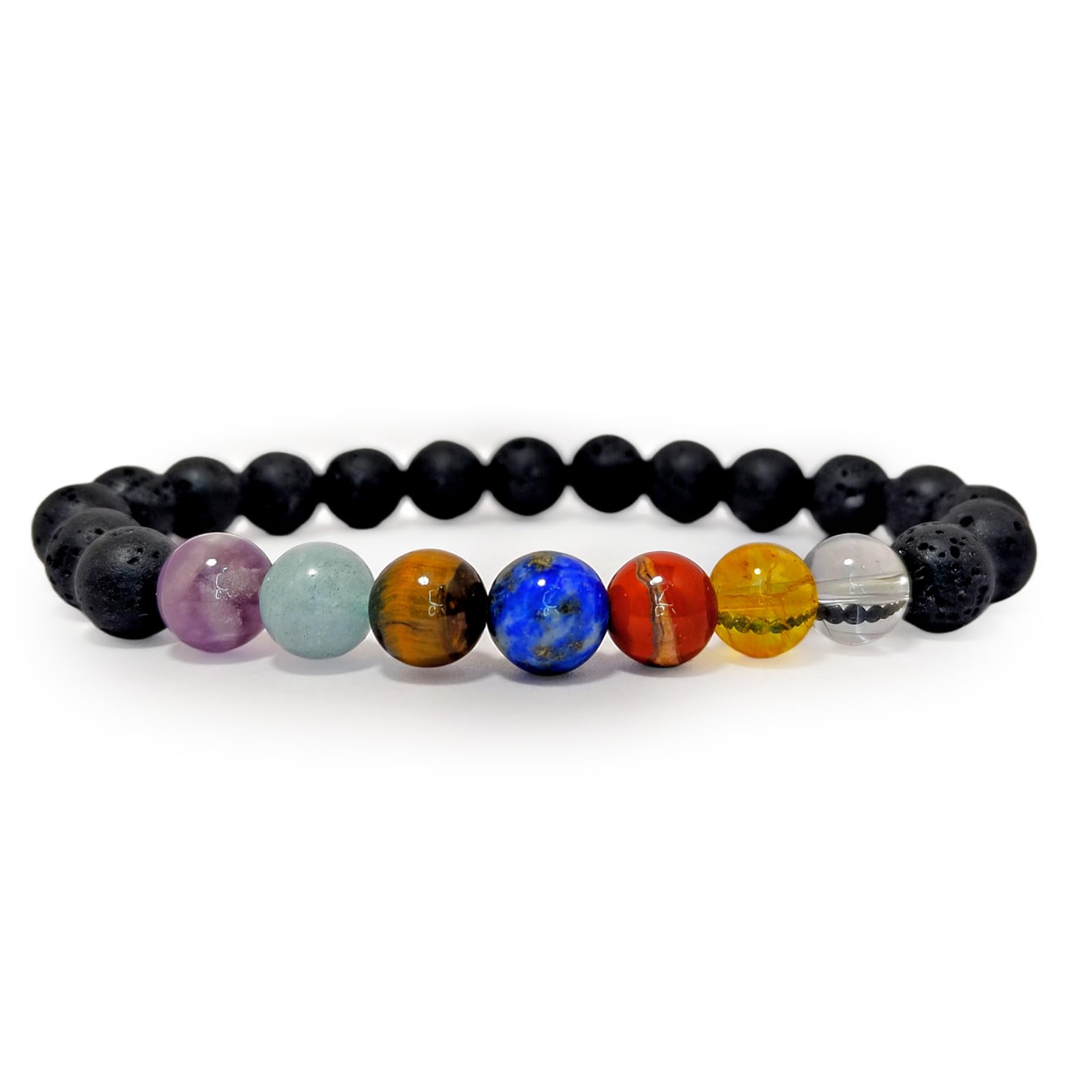 Lava with 7 Chakra Bracelet Amethyst, Aquamarine, Lapis Lazuli