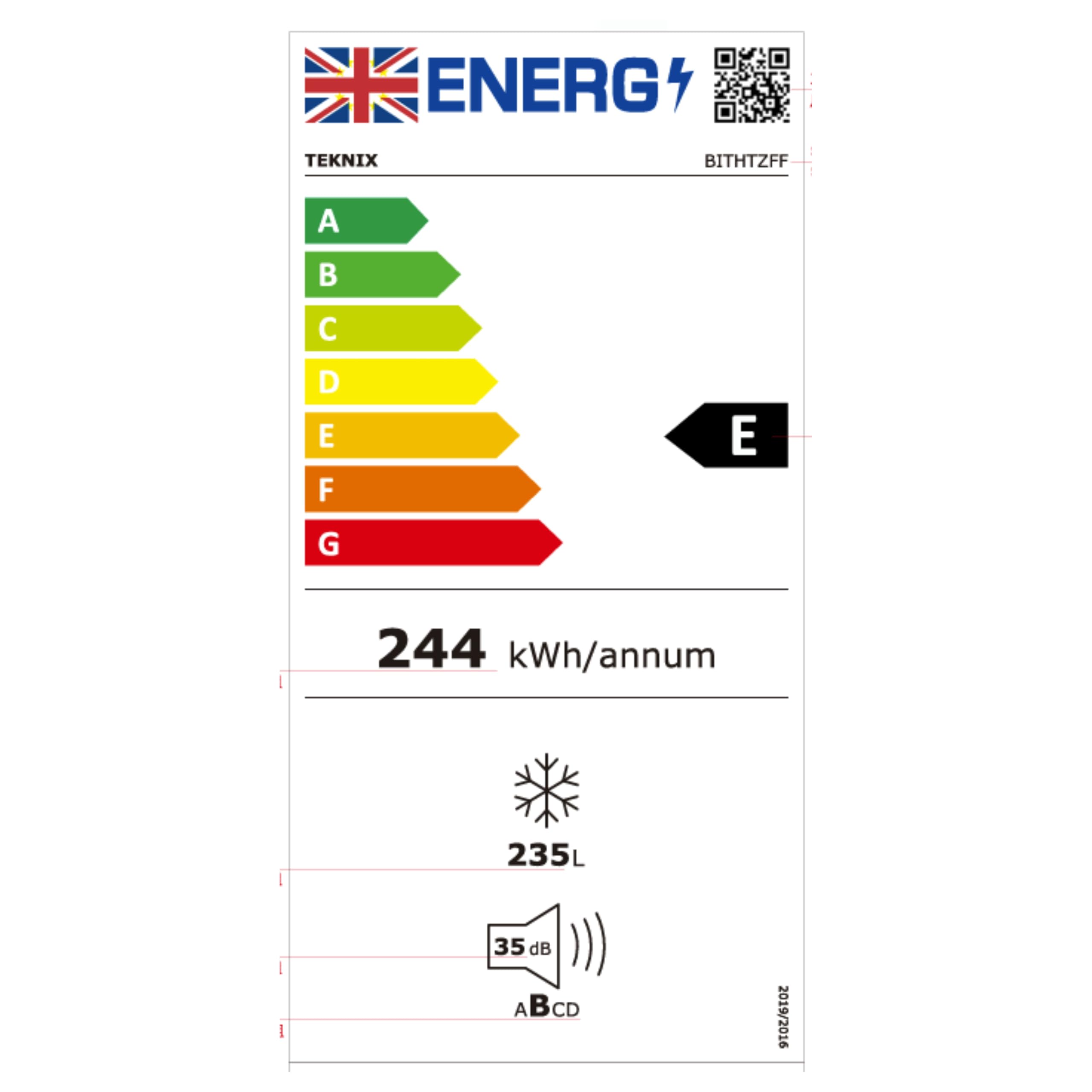 Teknix BITHTZFF Integrated Tall Freezer - Built-in with 235L Capacity - Total No Frost - Suitable for Outbuildings - Digitals Controls - Two Year Cover - White, H177.2 x W54.0 x D54.5 (cm) — view 10