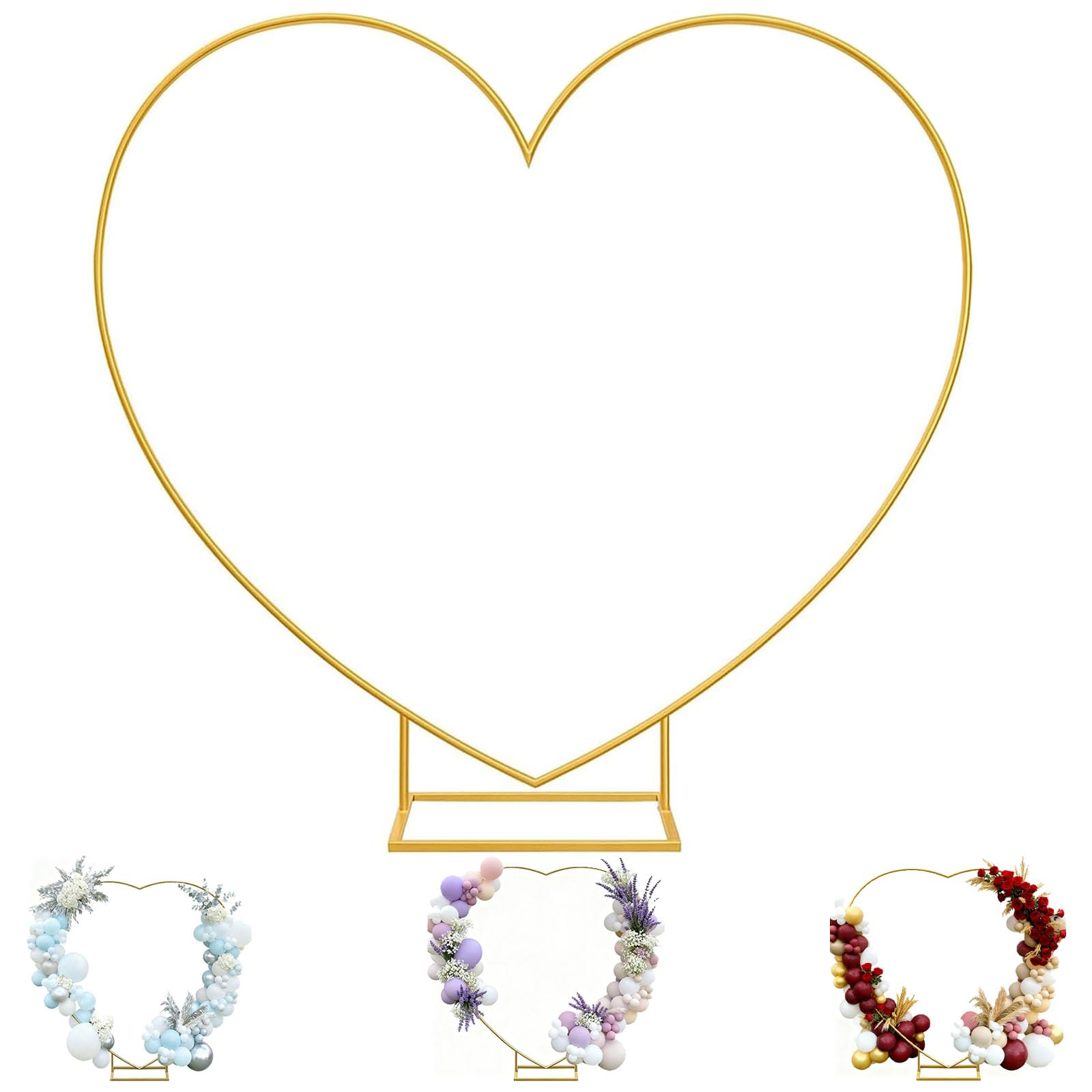 6.7 Ft Heart Arch Stand for Proposal, Heavy Duty Gold Metal Heart Shape Wedding Arch Photo Backdrop Stand– Supplies for Wedding, Valentine's Day, Engagement and Birthday Party (Gold)