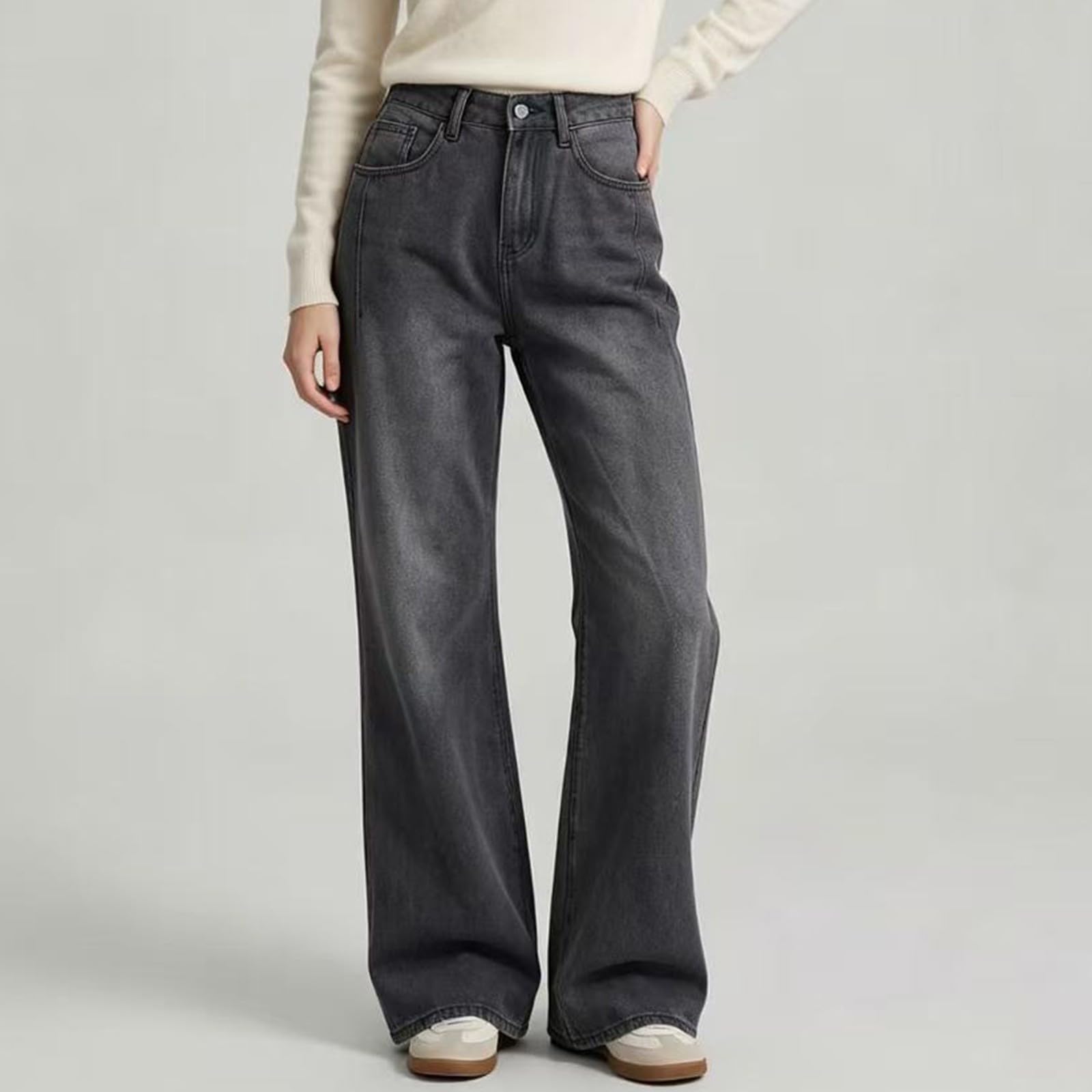 Jean Évasé Femme Uni Poches Latérales Denim Résistant Classique Décontracté
