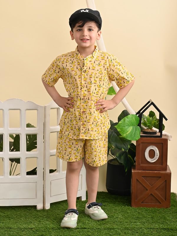 Image of superminis Baby Boys Cotton Printed Shirt and Nikkar /Shorts Coordinated Set
