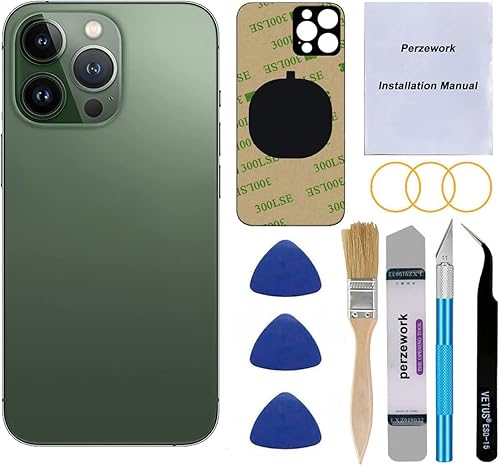 Miniatura 8 de Perzework Reemplazo de cristal trasero OEM (dorado) compatible con iPhone 13 Pro Max de 6.7 pulgadas, todos los portadores con adhesivo preinstalado