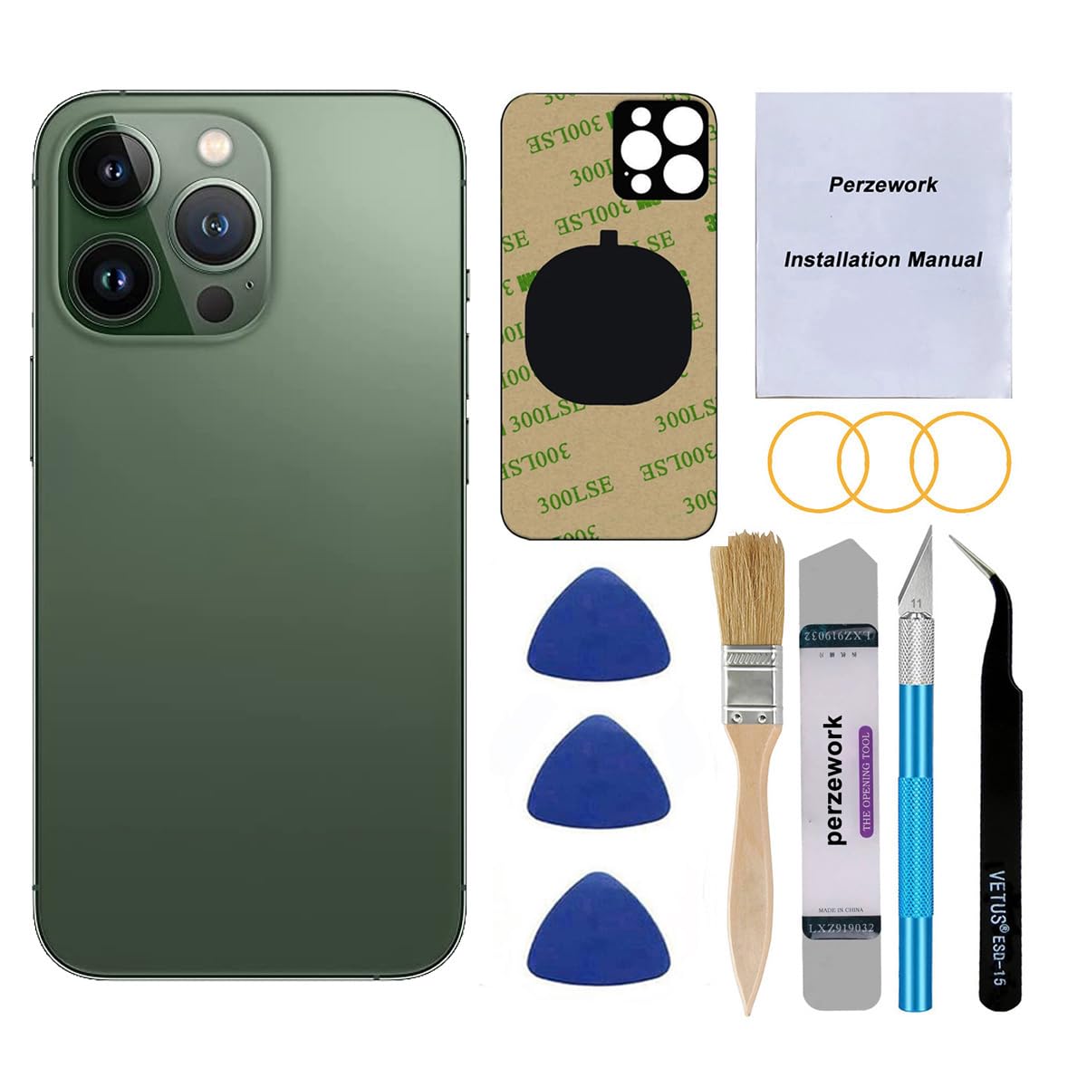 OEM Rear Cover Back Glass Replacement for iPhone 13 pro max 6.7 inch (Alpine Green) All Carriers with Pre-Installed Adhesive and Professional Repair Tool Kits