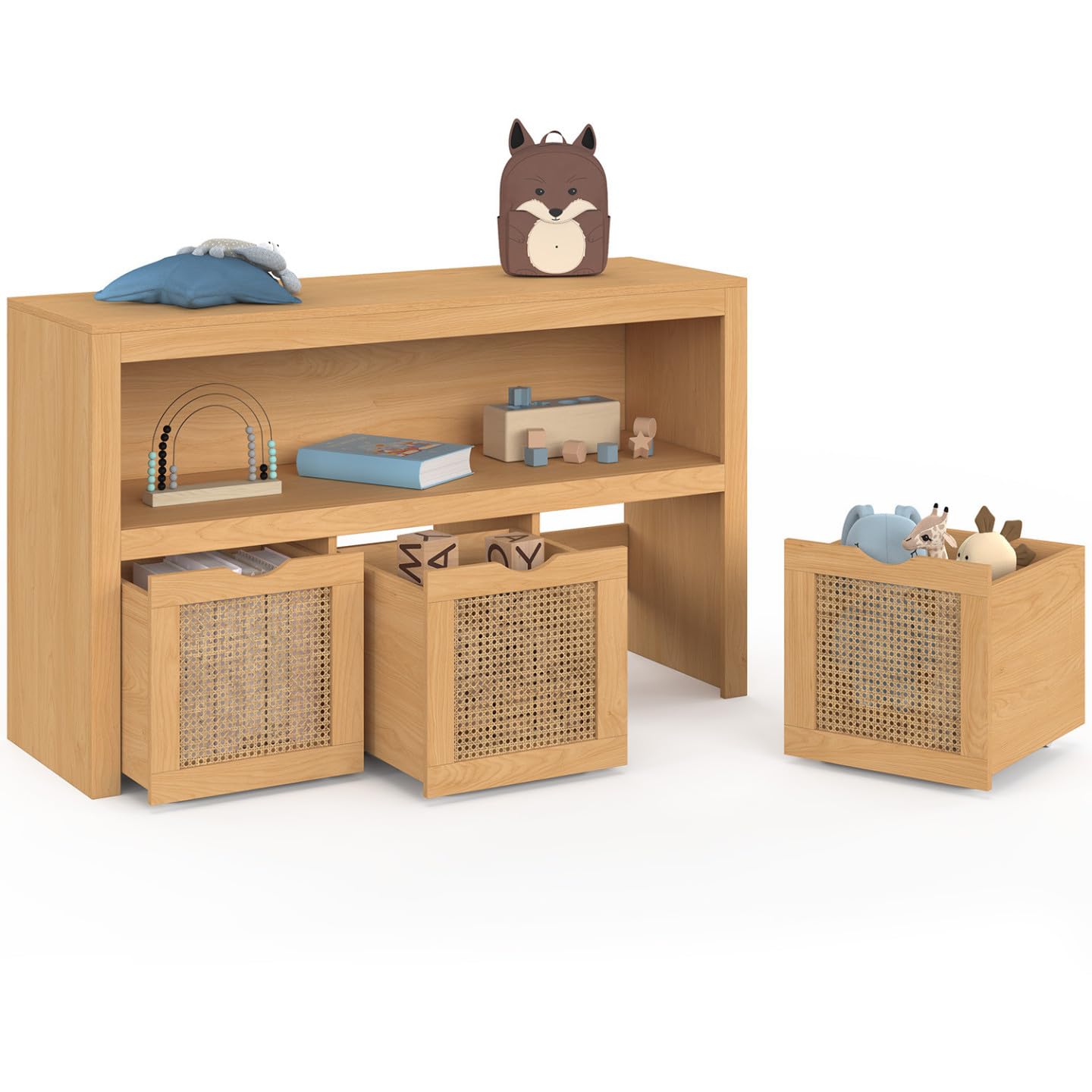 IDMarket - Muebles infantiles EDHEN de madera y malla tubular 3 cajones dados sobre ruedas