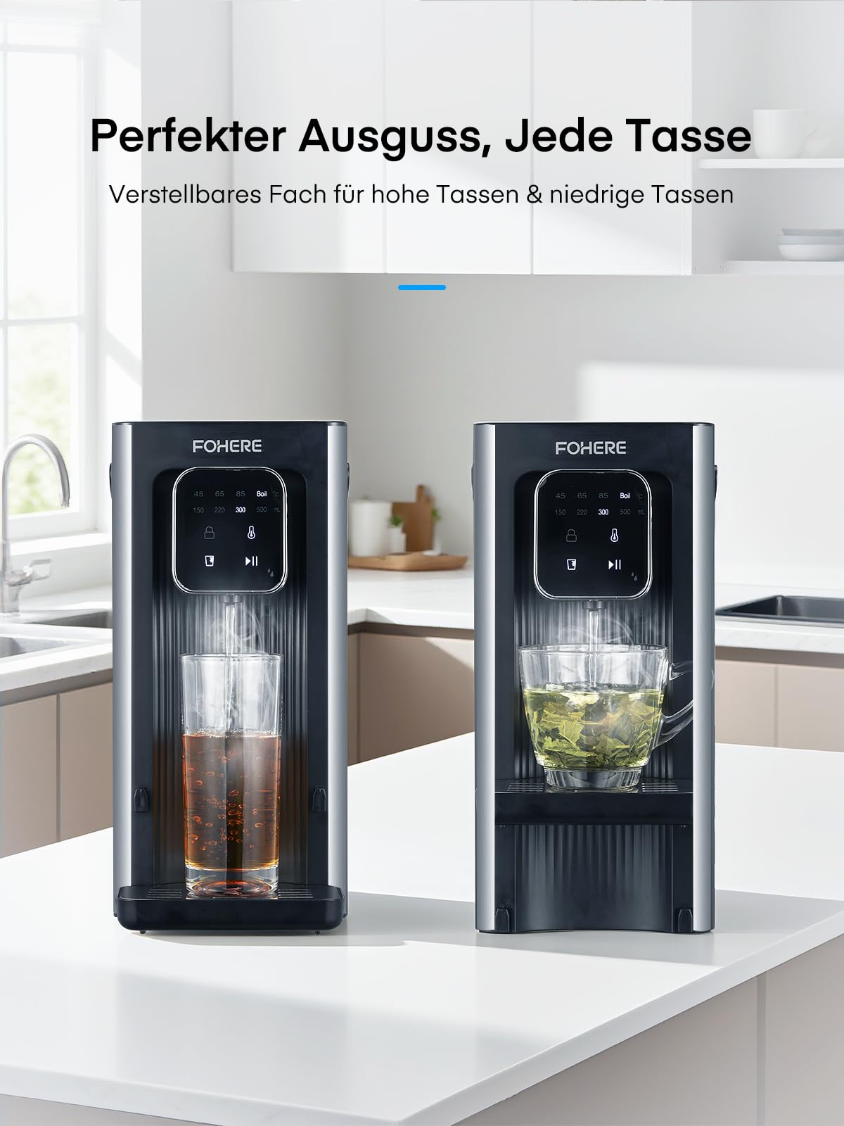 Heißwasserspender, 2600W Heißes Wasser in Sekunden, 4 Temperaturstufen, 4 Wassermengen, 2.5L Tank, Kompakt & Energieeffizient, Digitaler Touchscreen, Hitzeschutz-Kindersicherung, für Küche, Büro