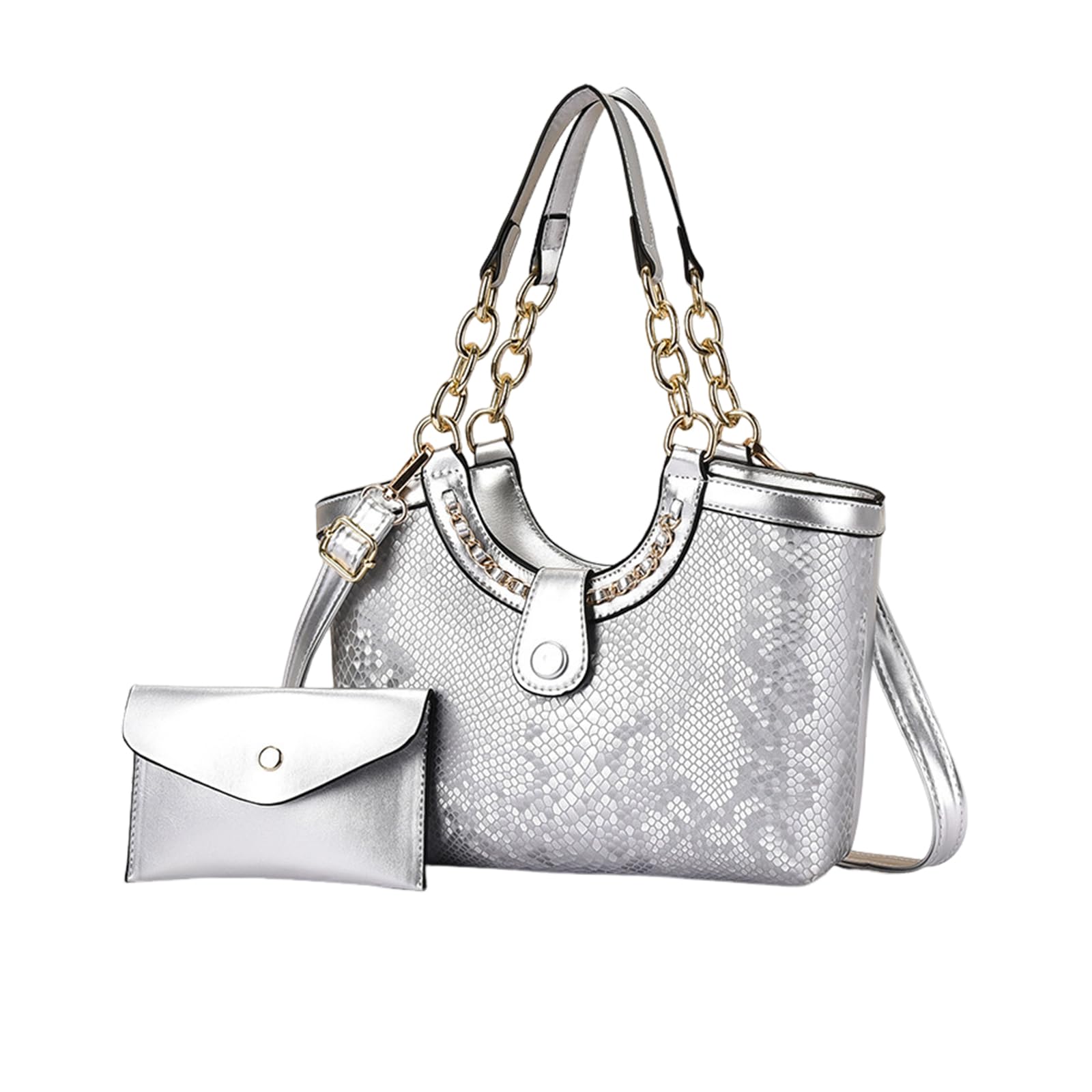 NICOLE & DORIS Bolso Shopper Mujer Bolso de Mano con Monedero Bolso Bandolera Grande Cuero PU Bolso de Hombro para Viajes Compras Trabajo Plateado